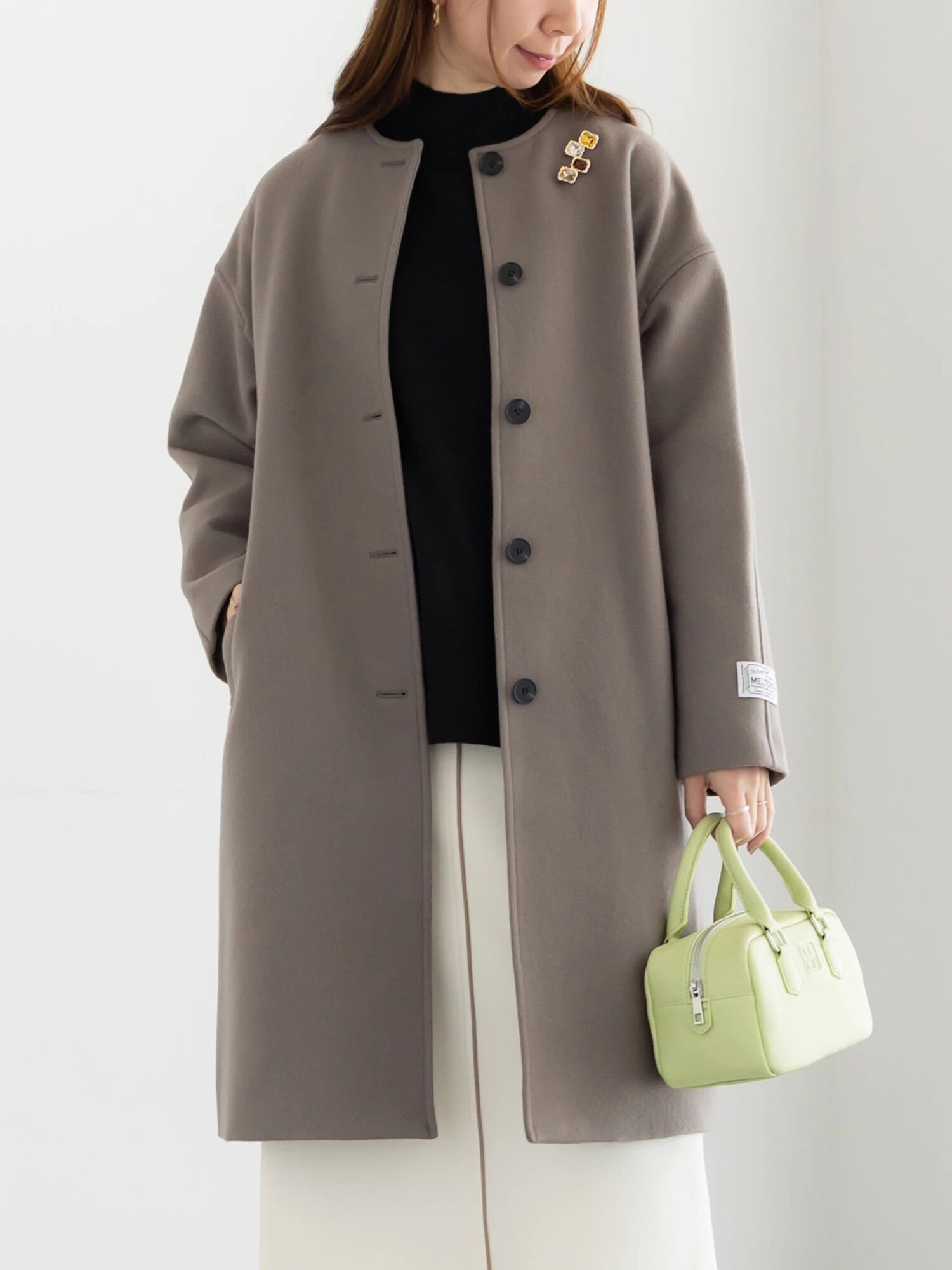 Te chichi｜【宮本茉由着用】ウールメルトンノーカラーロングコート