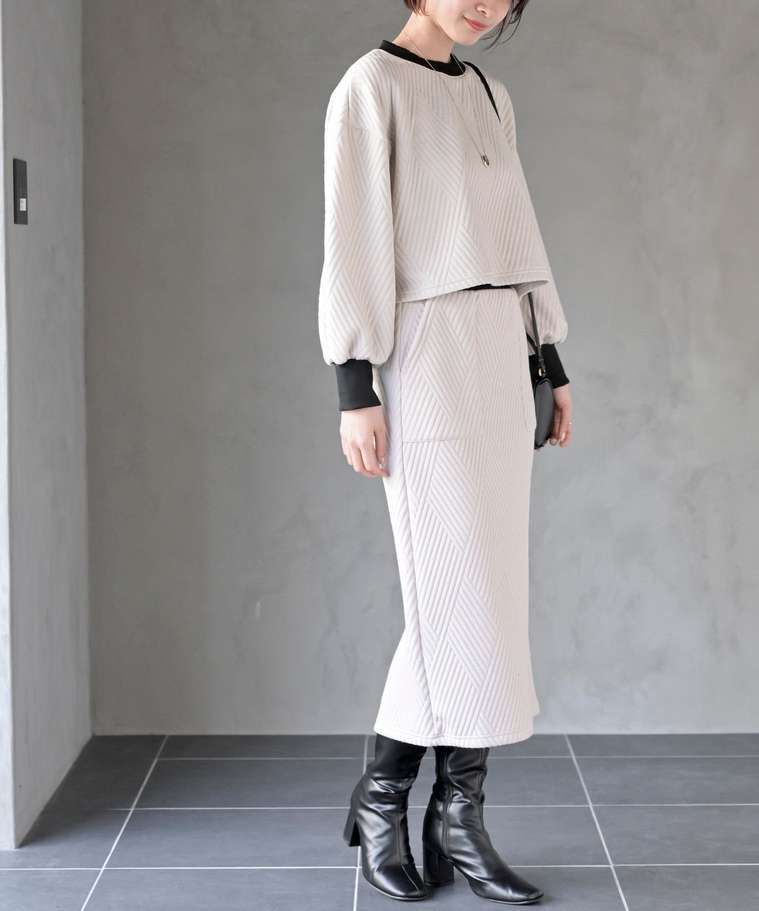 rps｜ふくれジャガードハイネックプルオーバー+スカートセットアップ