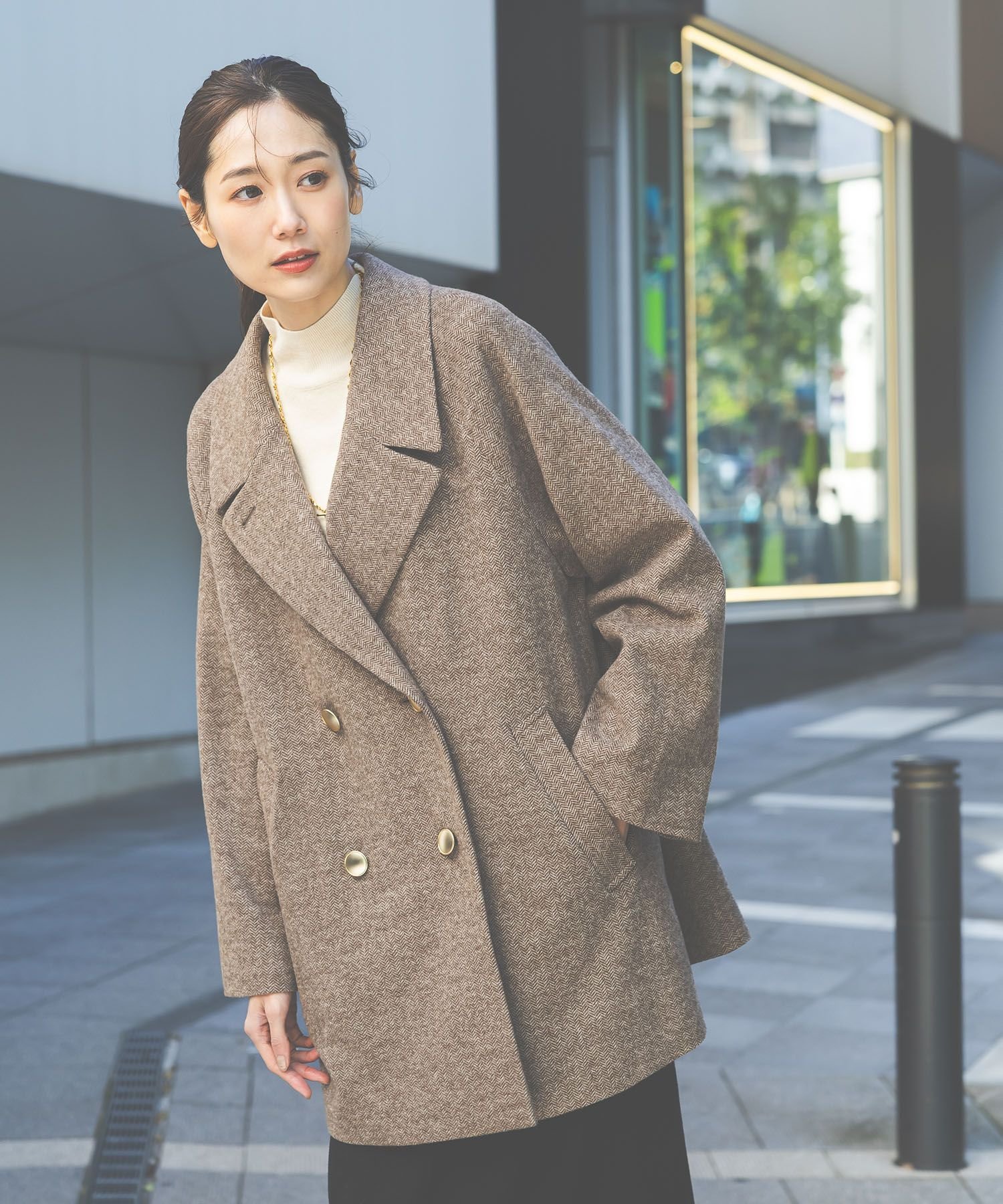 GLOBAL WORK｜軽やかストレッチ襟2WAYミドルコート/499658 | Rakuten