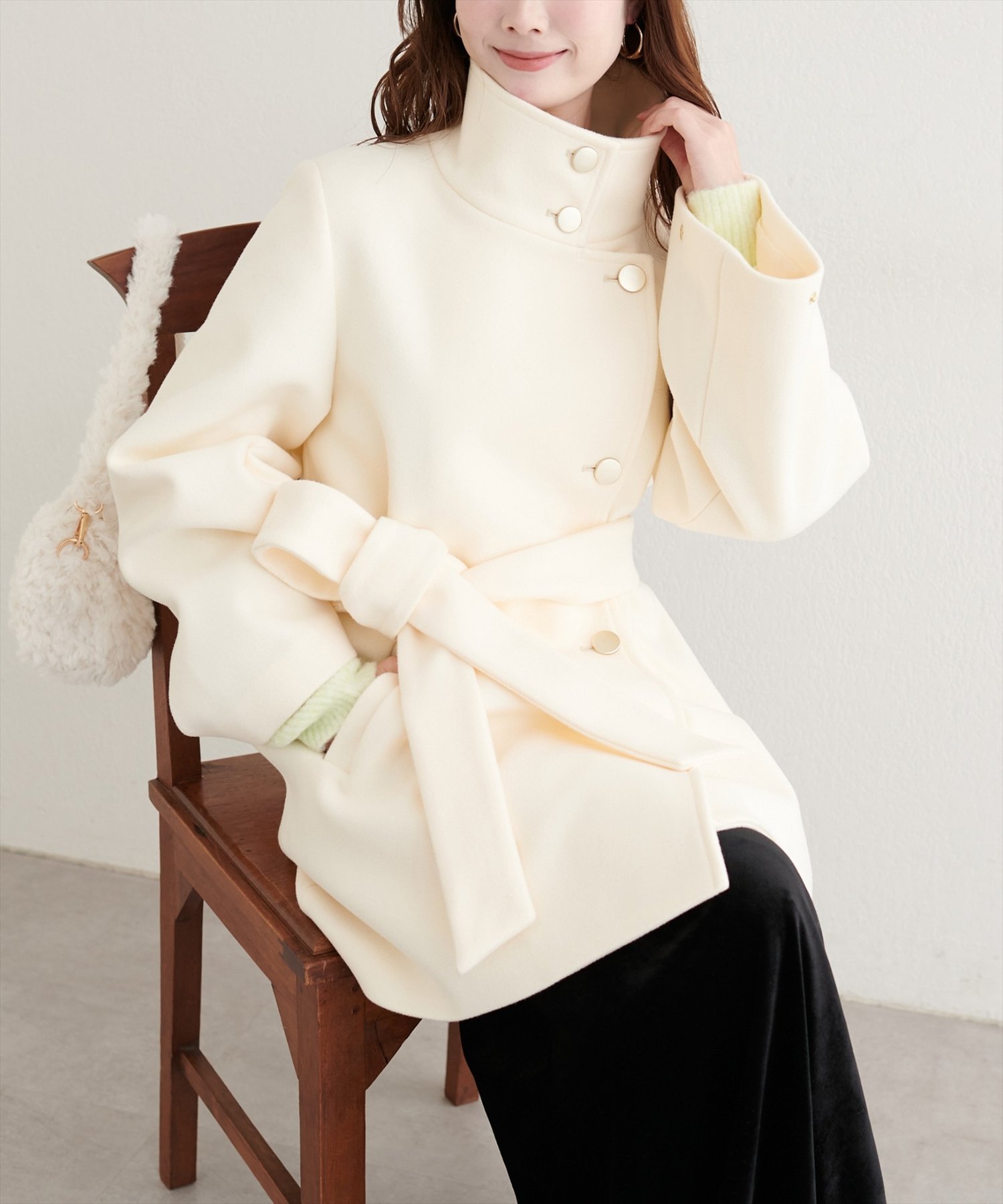 【週末セール】natural coutureスタンドカラーミドル丈コート natural couture コート アウター 「ako」スタンドカラーミドル丈