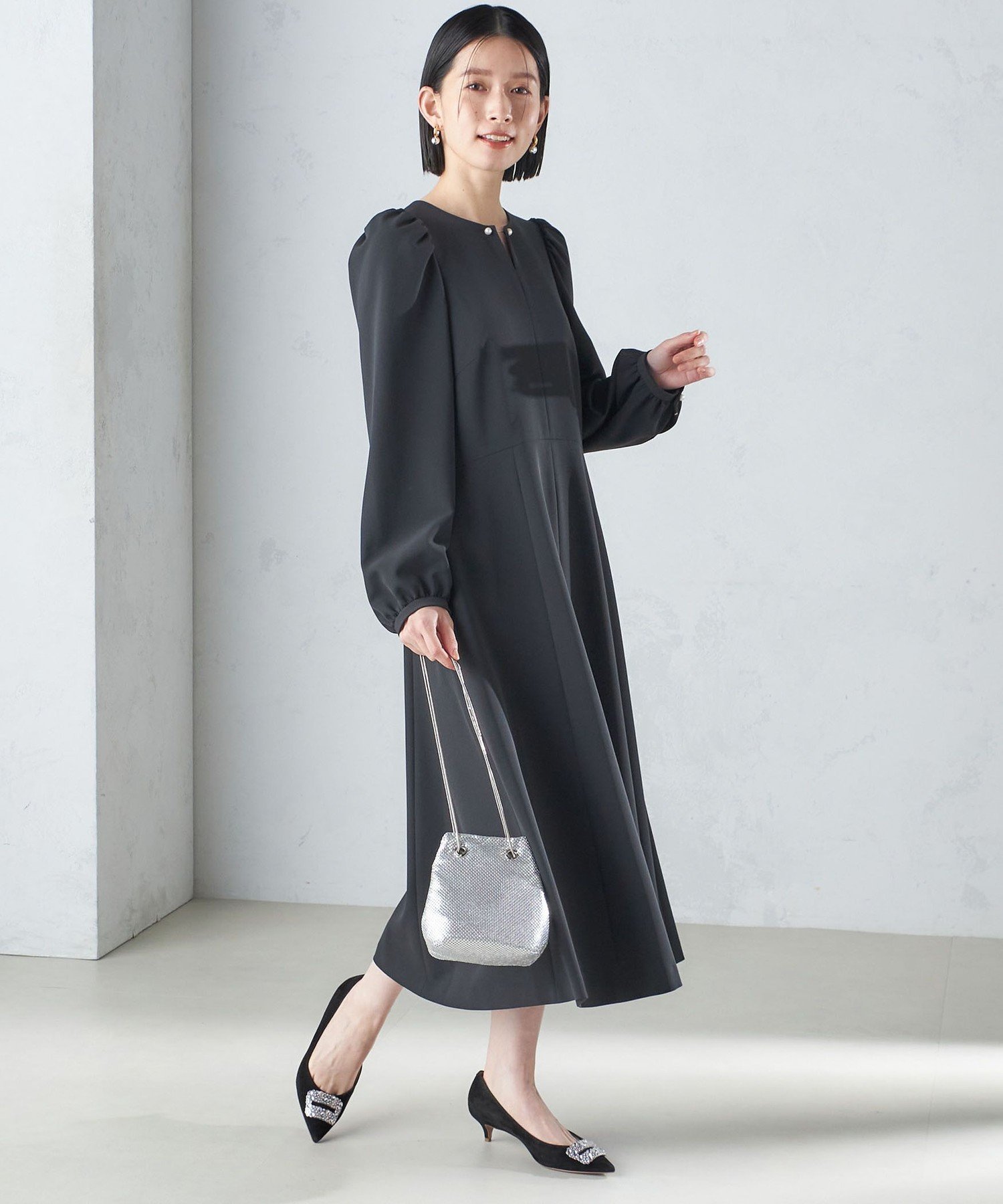 ブラック フレアミニワンピース フリーサイズ 裏微起毛】ウール調フロントタックフレアワンピース 通販【ニッセン】