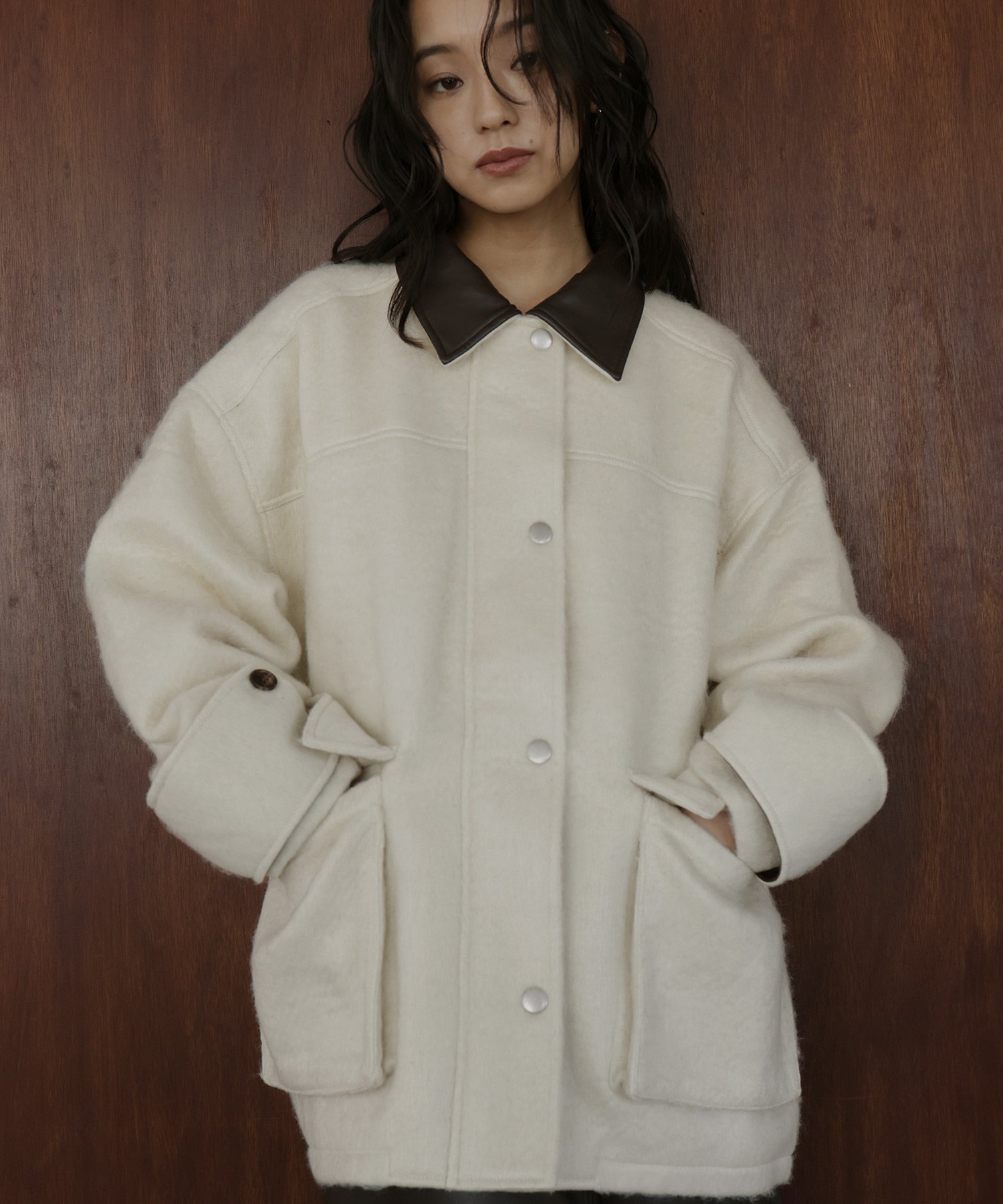 hellam｜レザーカラーシャギーコート | Rakuten Fashion(楽天