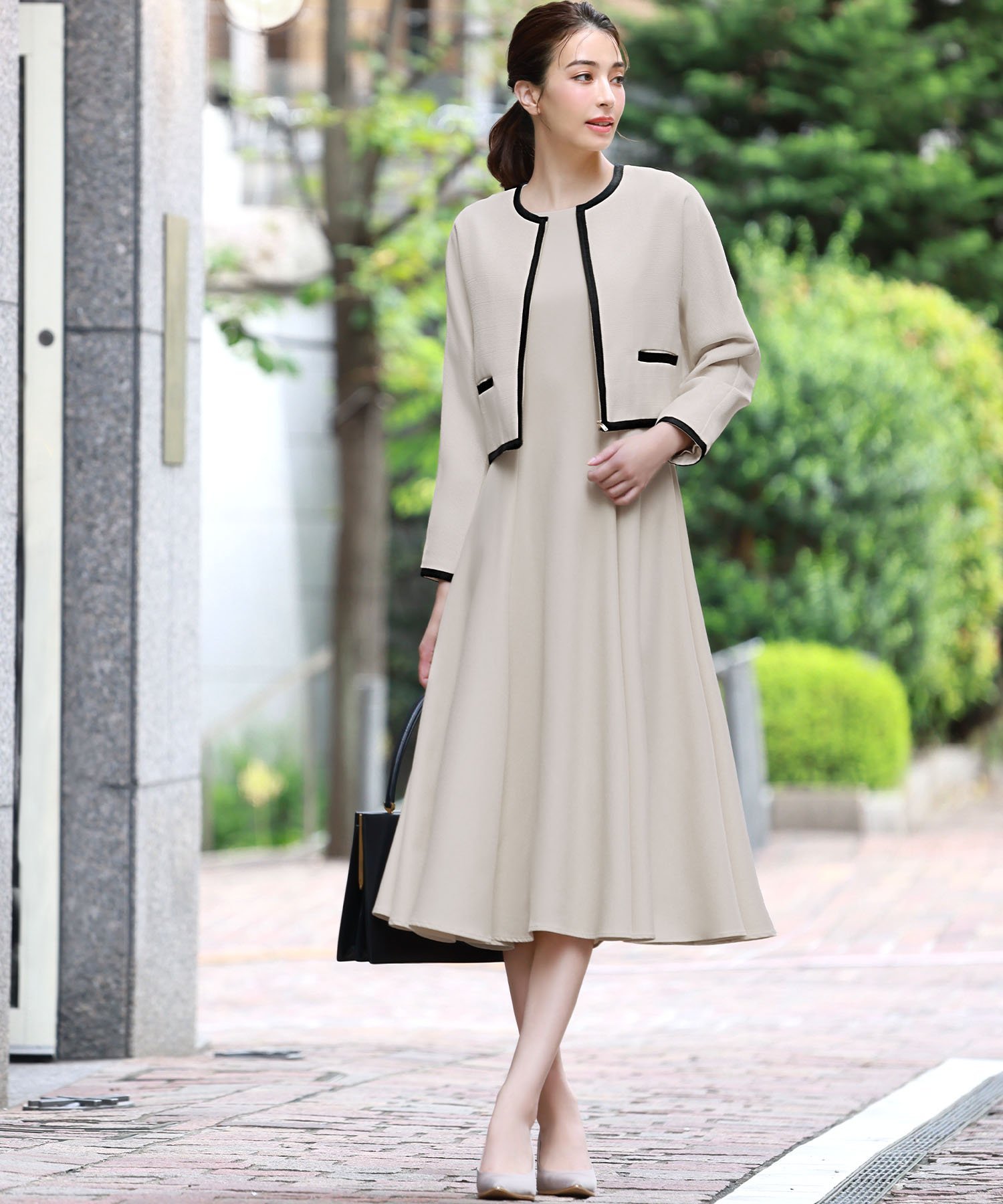 GIRL｜ノーカラージャケット・フレアワンピースセットアップセレモニー