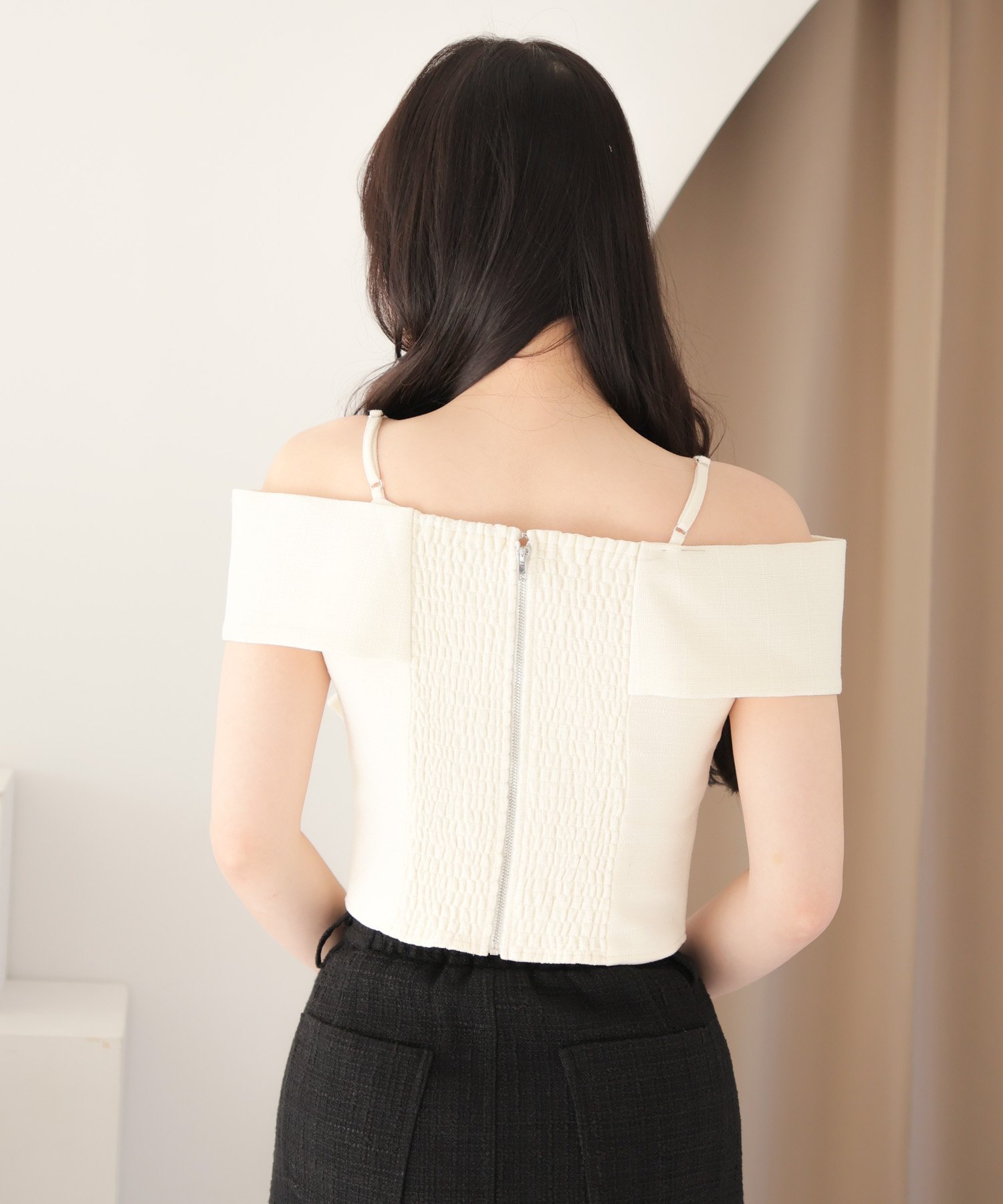 LIP SERVICE｜LIP SERVICE/(W)ツイードリボンオフショルトップス