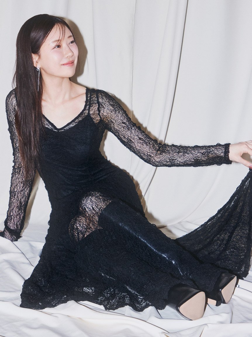 SNIDEL｜フロントギャザーレースドレス | Rakuten Fashion(楽天