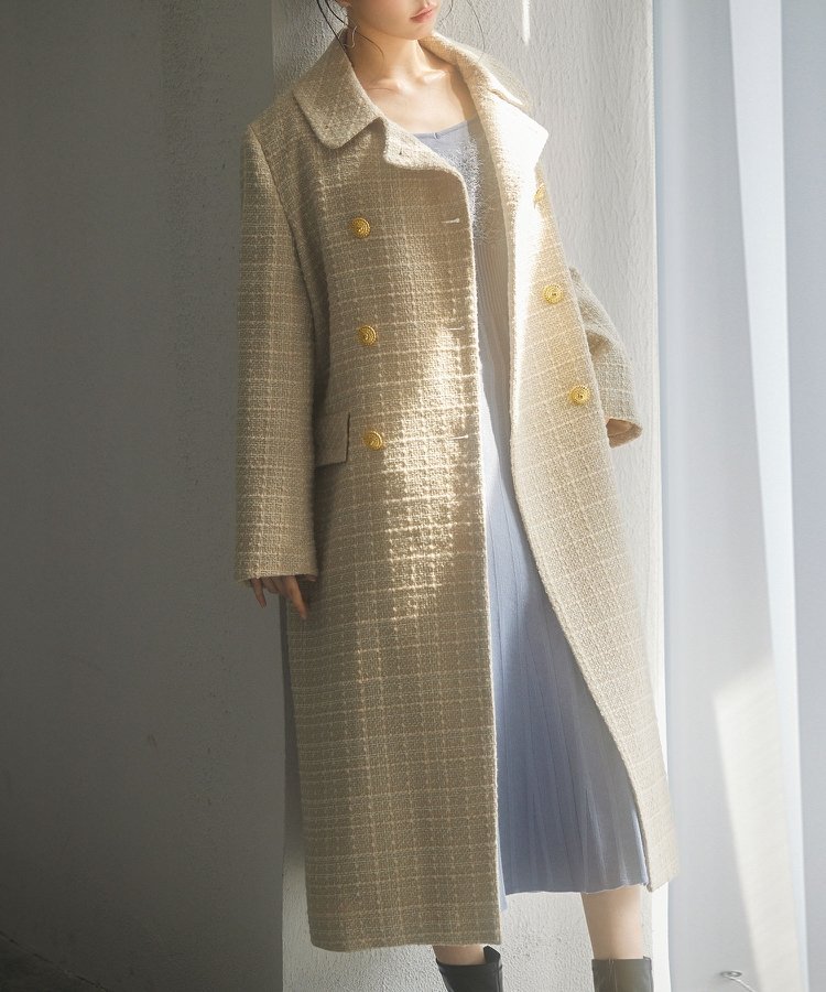 SAISON DE PAPILLON｜ゴールドボタンロング丈ツイードコート | Rakuten