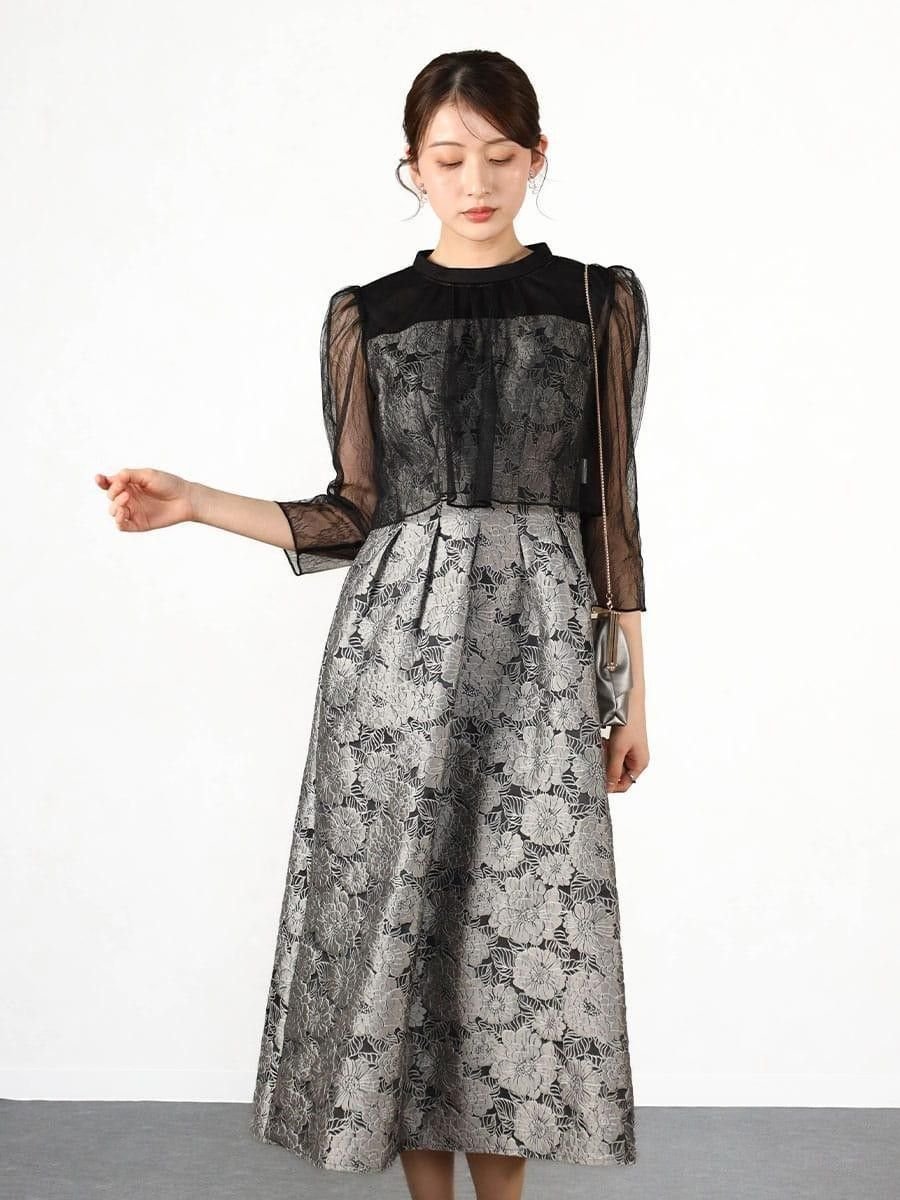 Vin｜フラワージャガードチュールレイヤードドレス | Rakuten Fashion