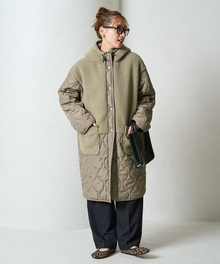 FREAK'S STORE｜ボア×キルティング 切り替え ロングコート【限定展開