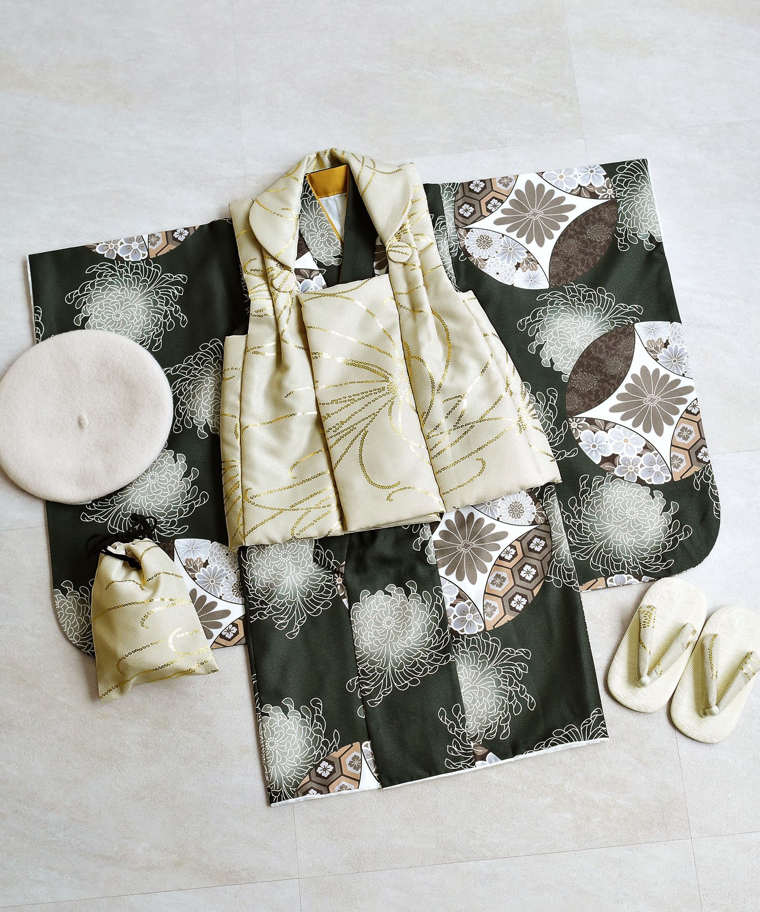 utatane｜ひよこ商店 七五三 着物 3歳 男の子 被布フルセット ベージュ