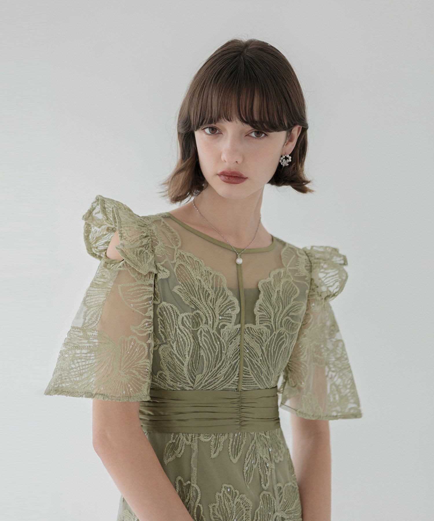 Leja｜LEJA-花柄レースシアーフリルマーメイドワンピースドレス 結婚式