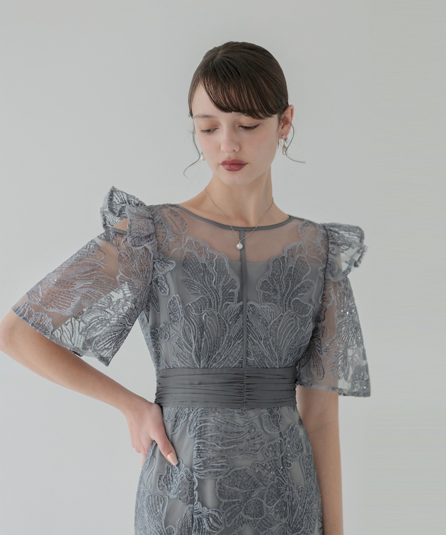 Leja｜LEJA-花柄レースシアーフリルマーメイドワンピースドレス 結婚式