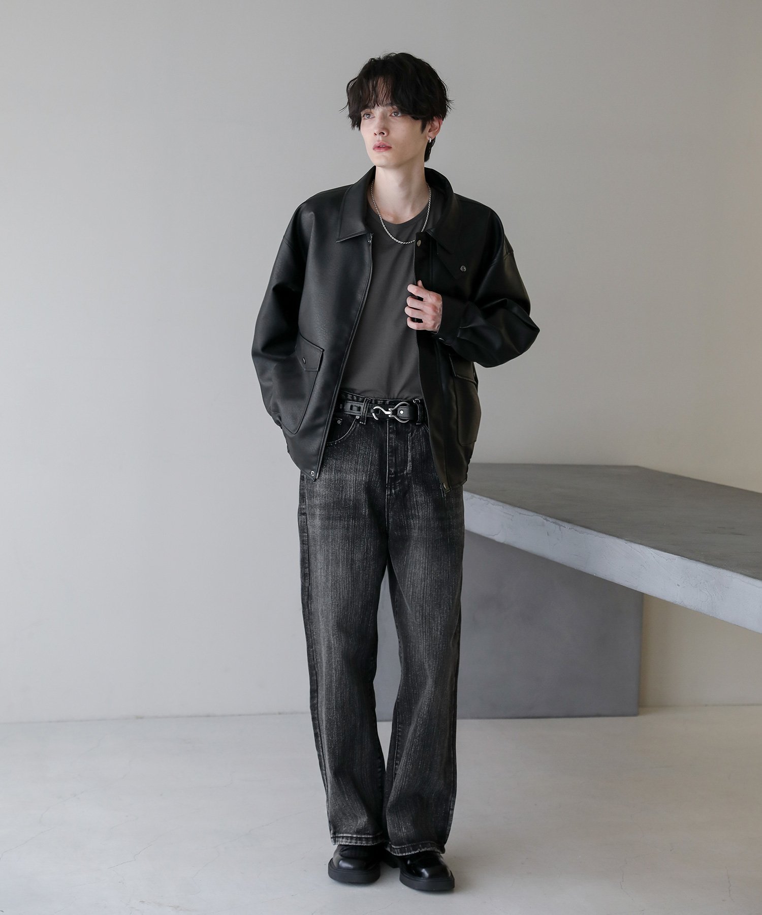 THE CASUAL｜ヴィンテージ加工 PUレザー A-2ショートブルゾン