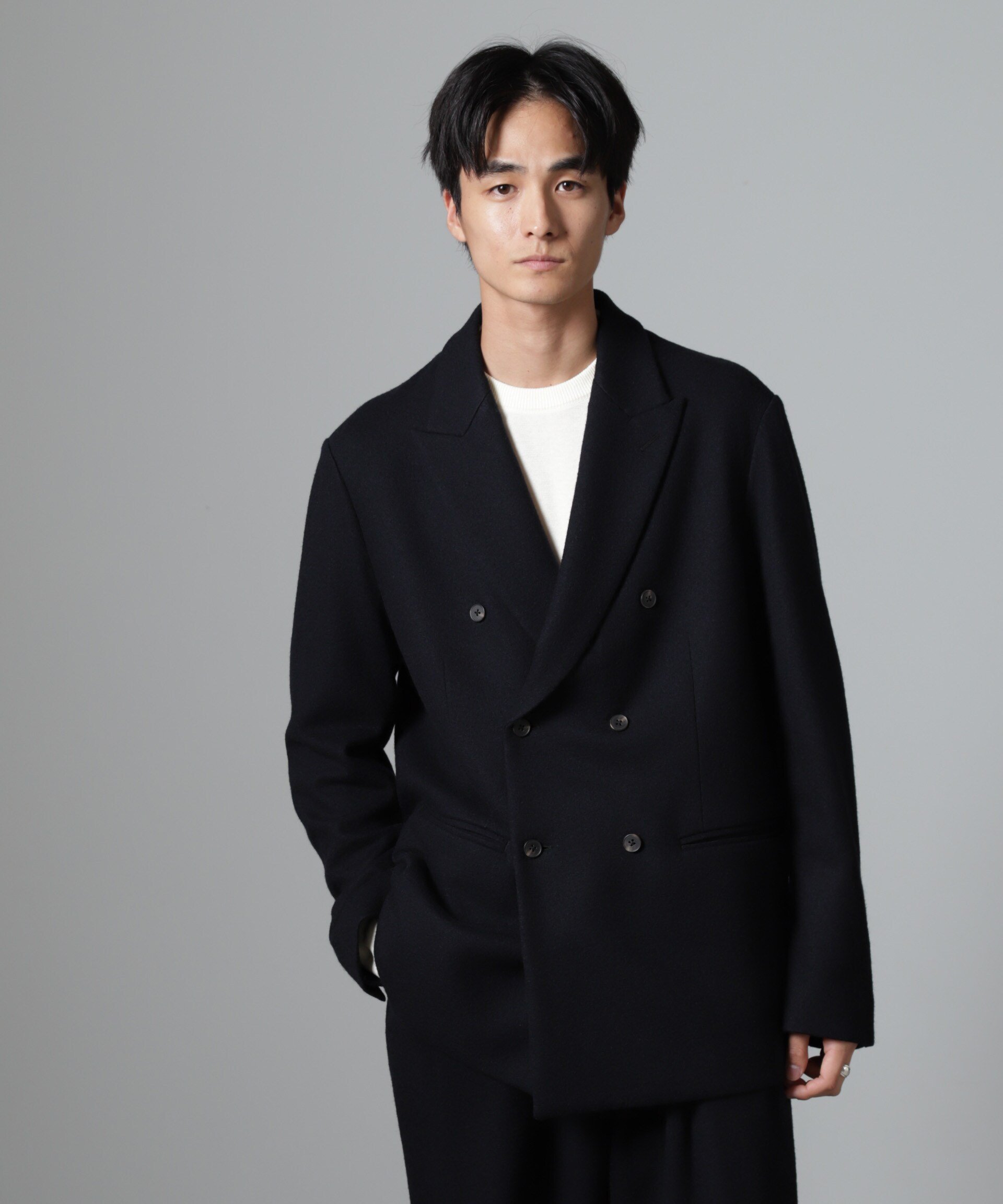 NANO universe｜「100%ウール」ピークドラペルダブルジャケット