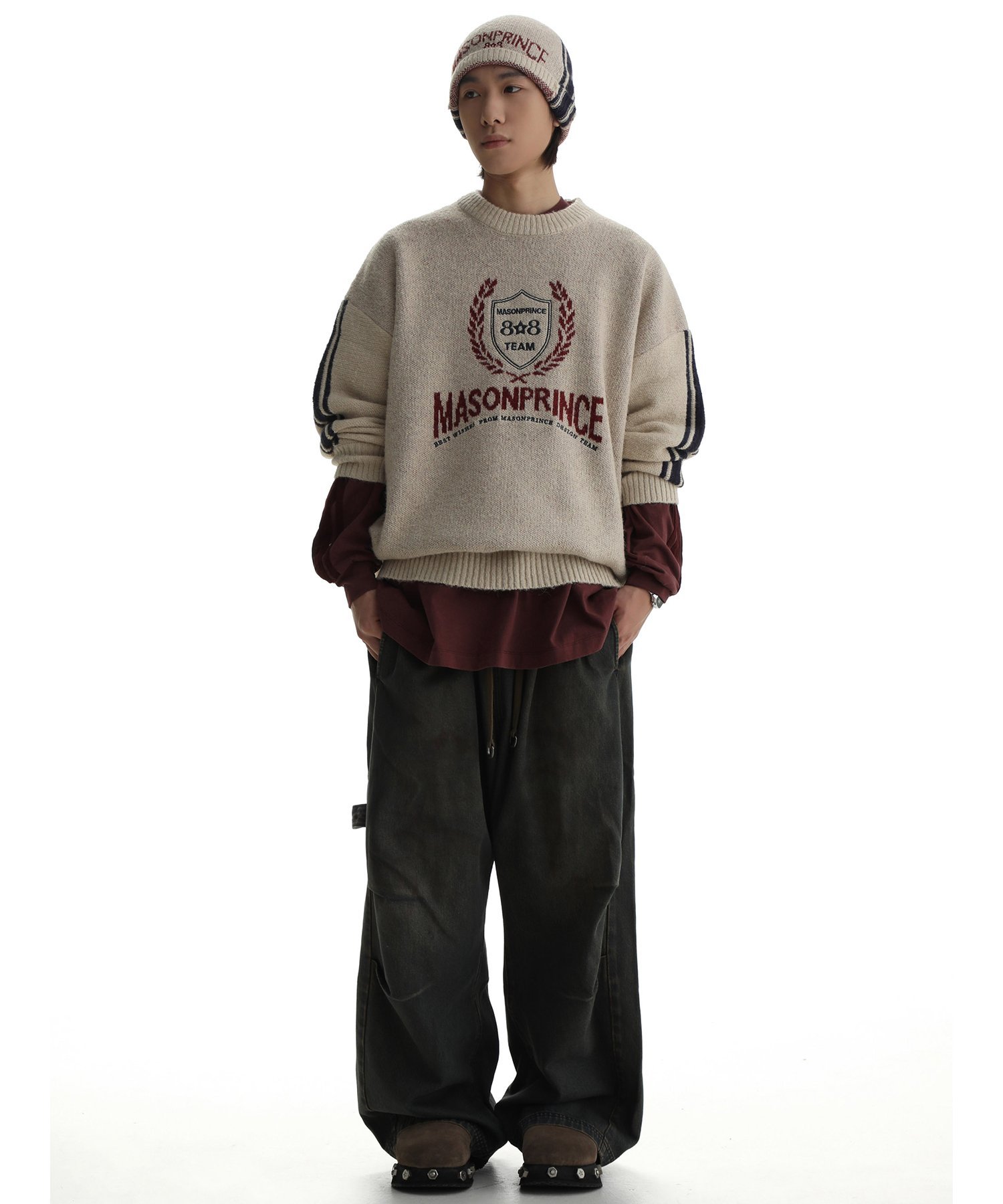 chuclla｜サイドライン ロゴ刺繍 ニットプルオーバー MY2101