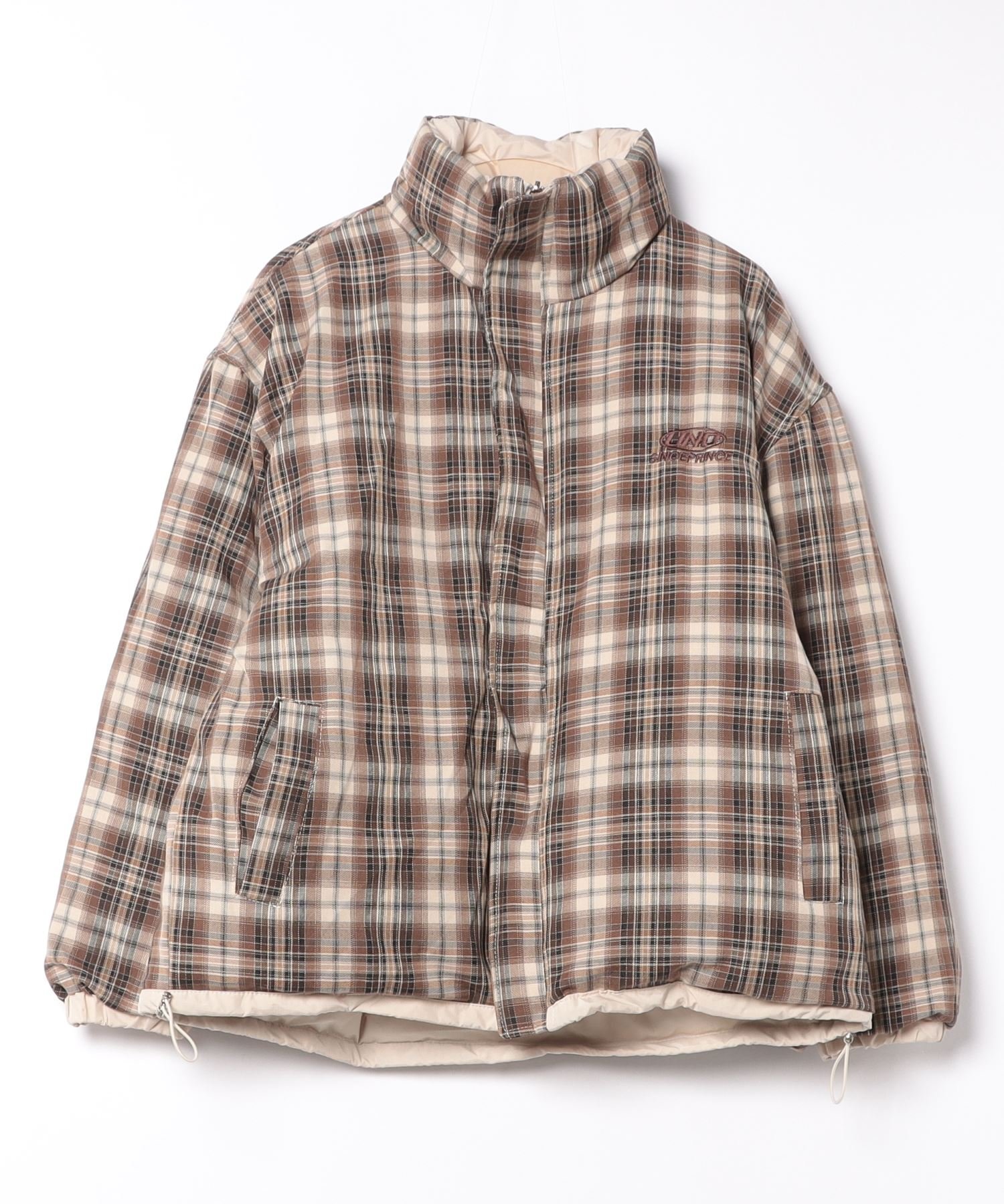 aimoha｜HOOK -select- リバーシブルチェック柄中綿ハイネックブルゾン