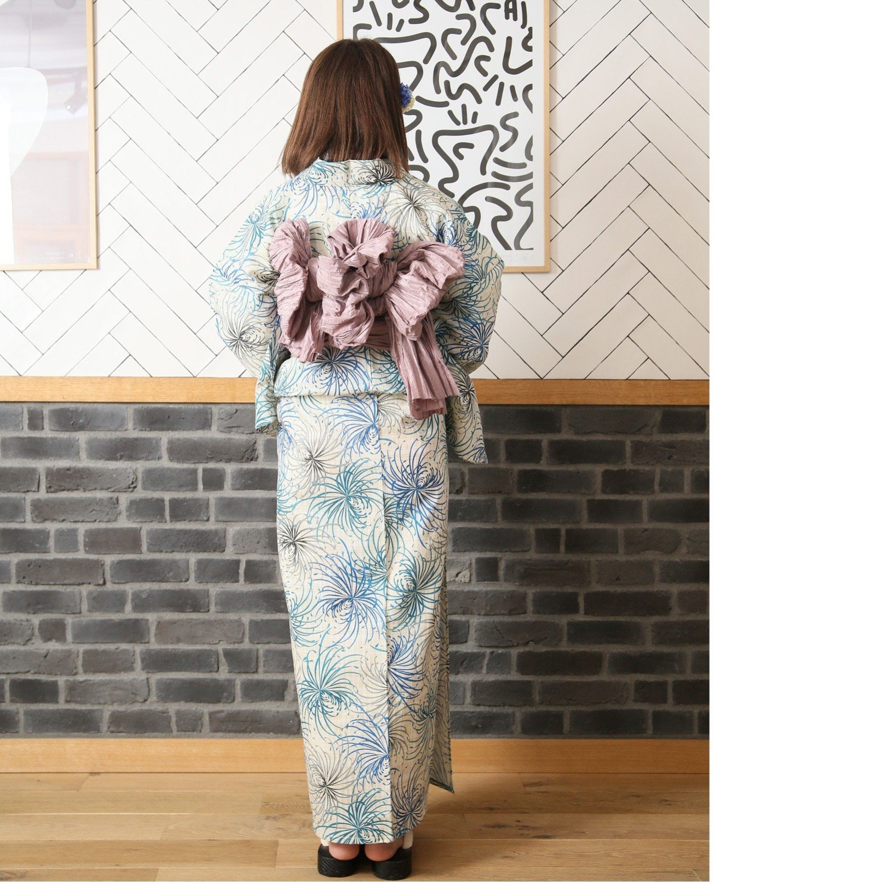 utatane｜(W)浴衣3点セット 綿麻 涼しげ上品糸菊 | Rakuten Fashion