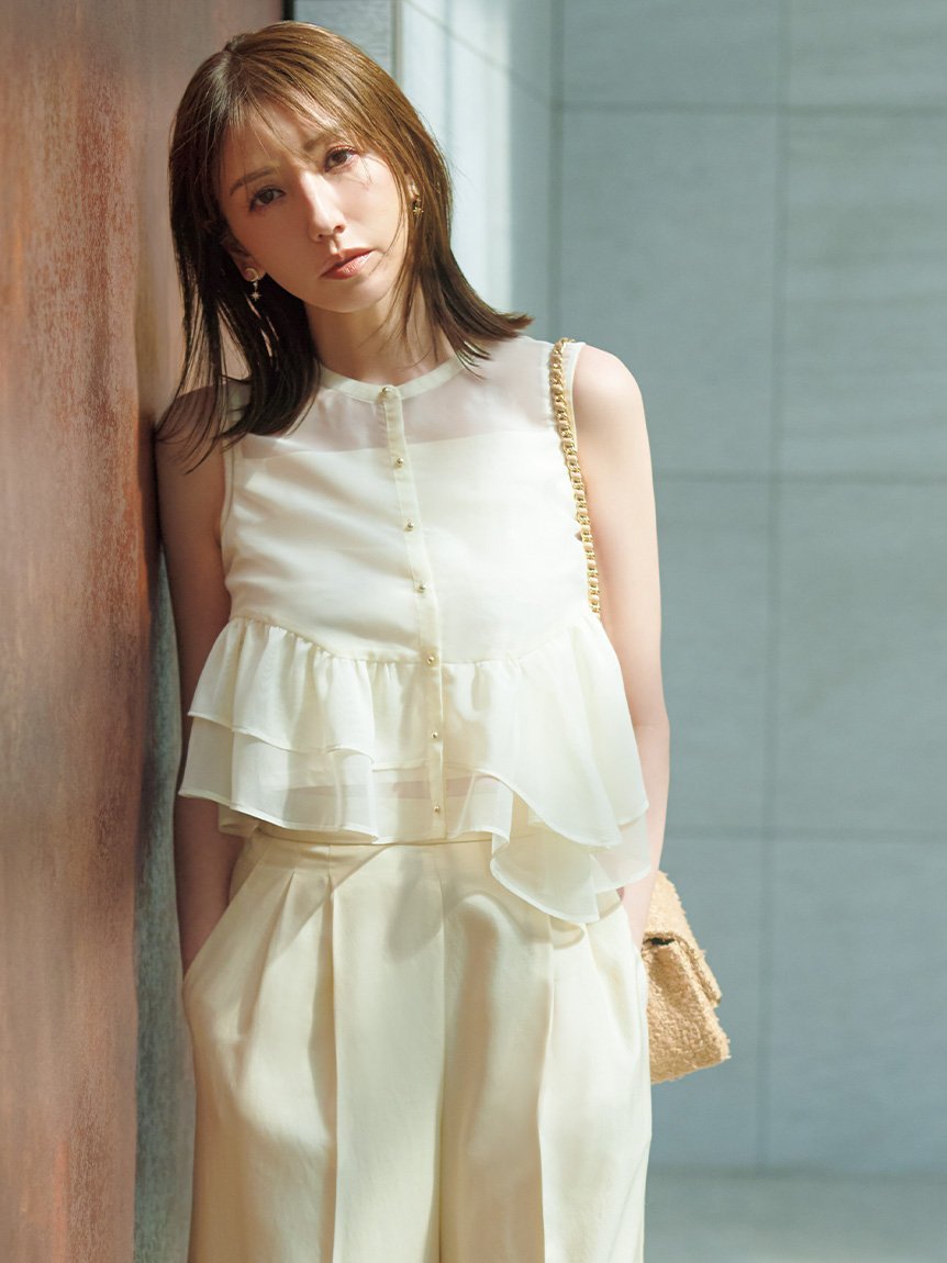 FRAY I.D｜フルーツ刺繍ポロカラーノースリニットジレ/接触冷感