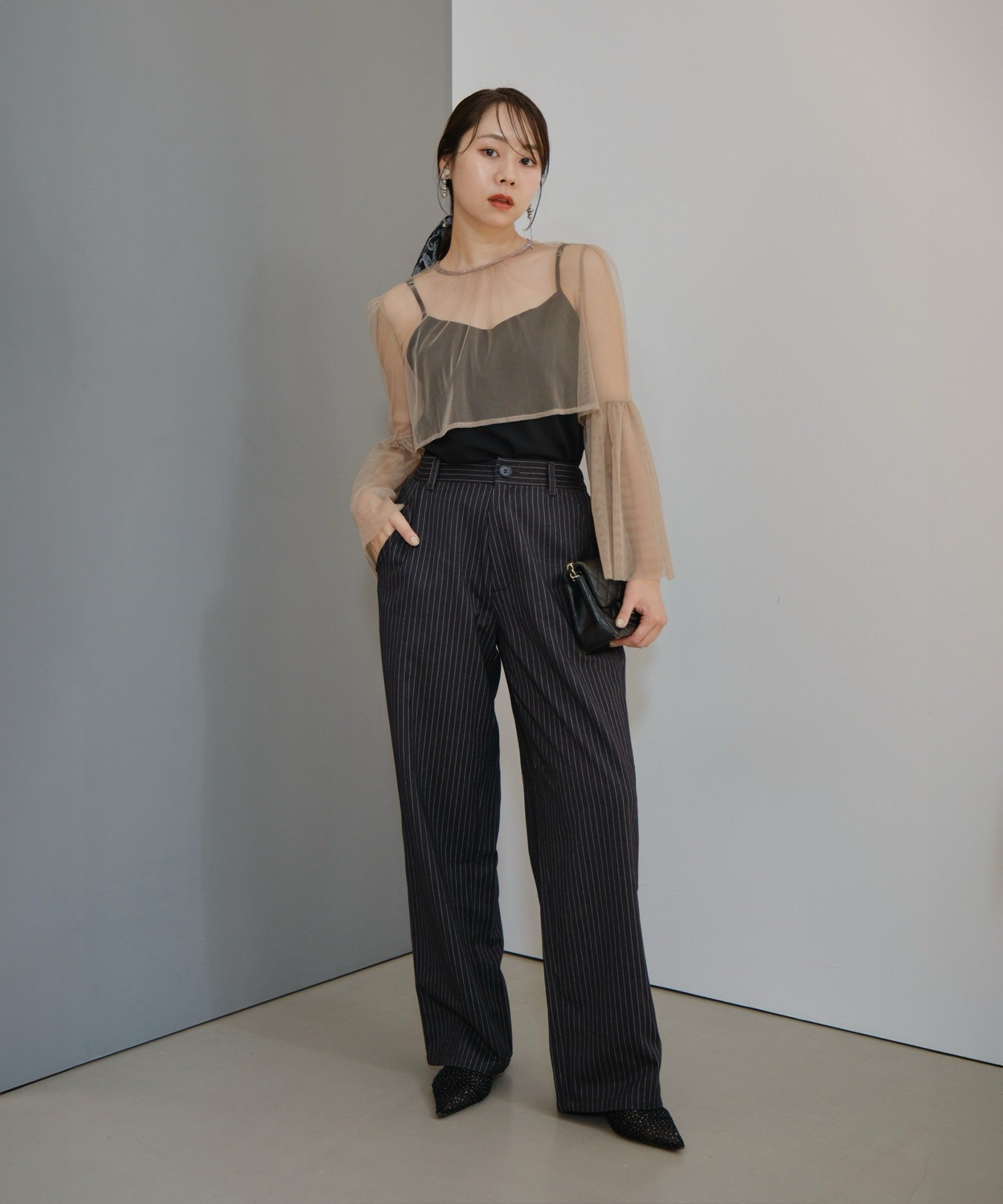 Leja｜Leja-シアーチュールベルスリーブペイントIラインワンピース