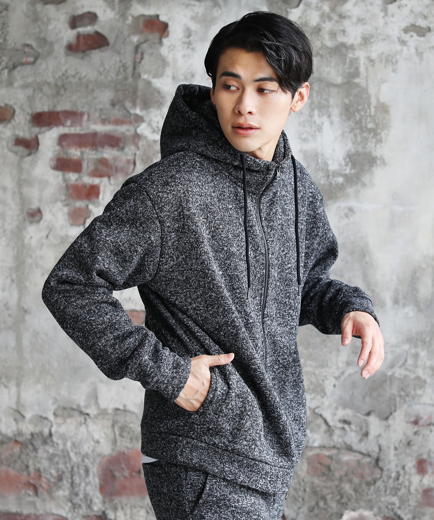 THE CASUAL｜ウォーム加工 裏起毛ハイネック杢柄ZIPパーカー | Rakuten