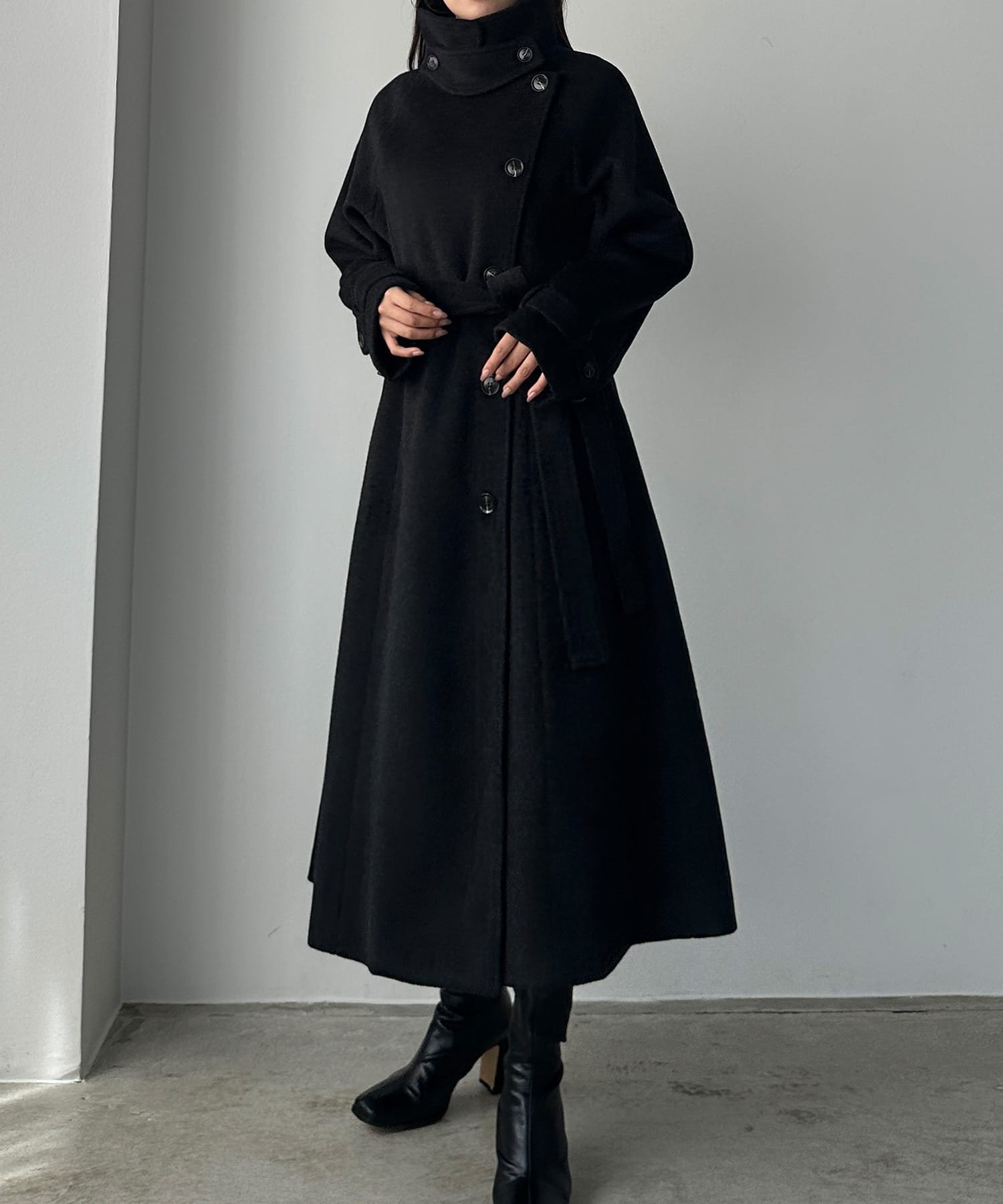 JUNOAH｜Louere 2wayハイネックウールライクウエストシェイプフレア