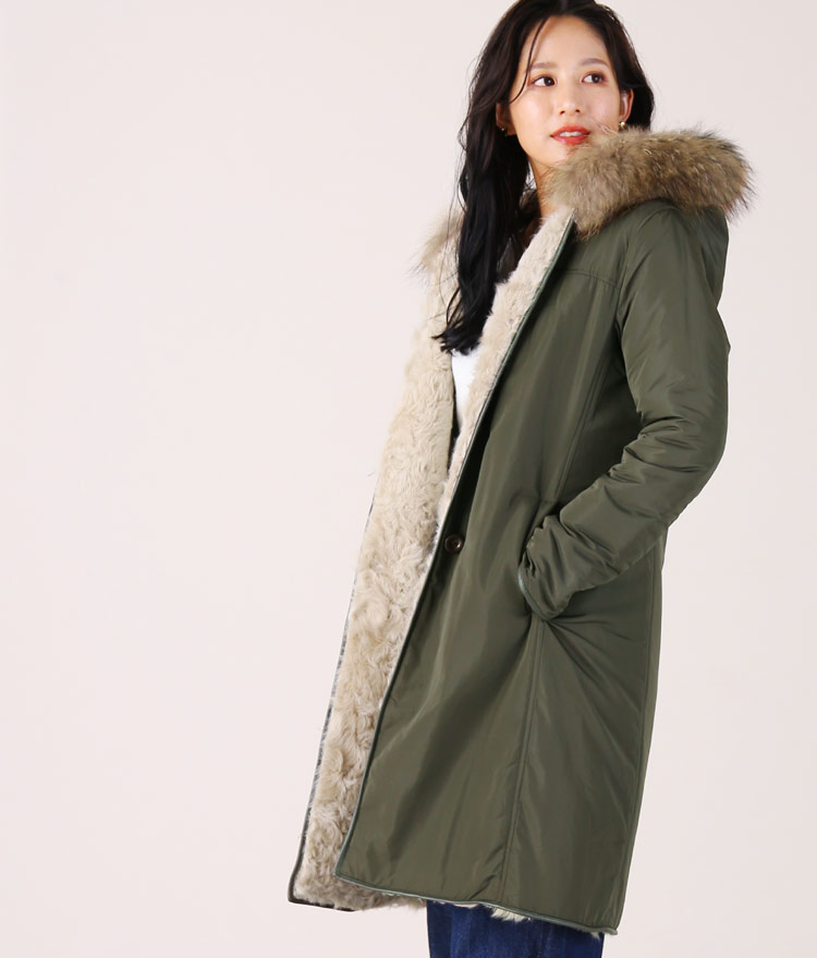 楽天市場】レディース モッズコート ラクーンファー トリミング フード