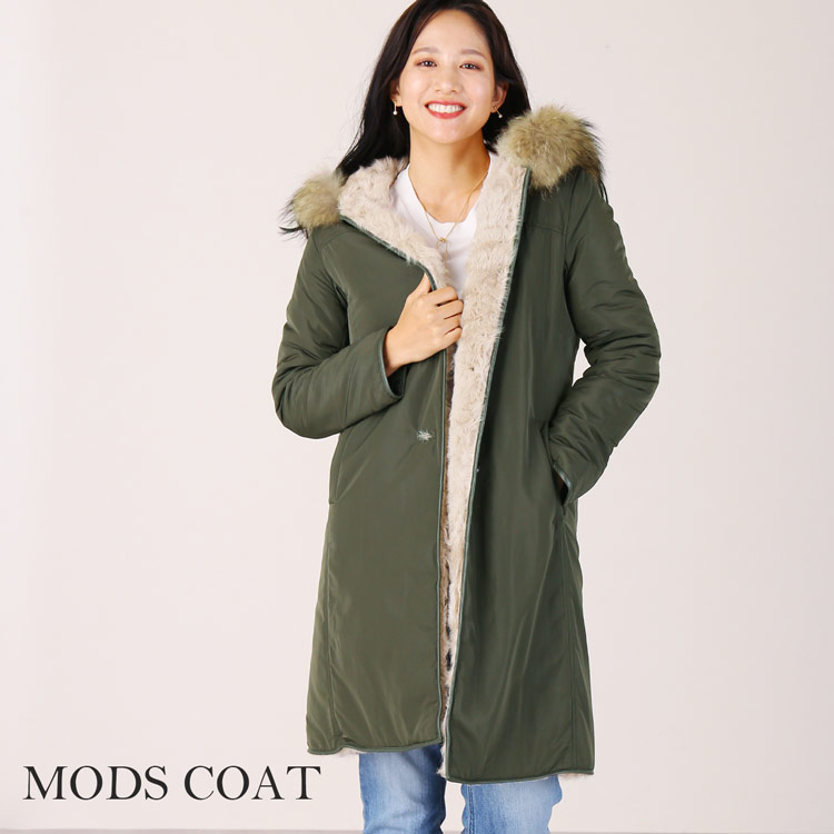 楽天市場】レディース モッズコート ラクーンファー トリミング フード