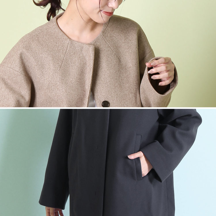楽天市場】ノーカラー コート レディース 秋 冬 ノーカラーコート