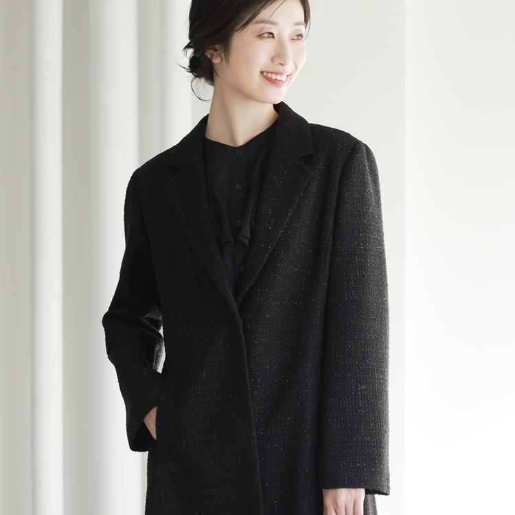 楽天市場】チェスター コート 春 レディース ラメ ツイード ブラック
