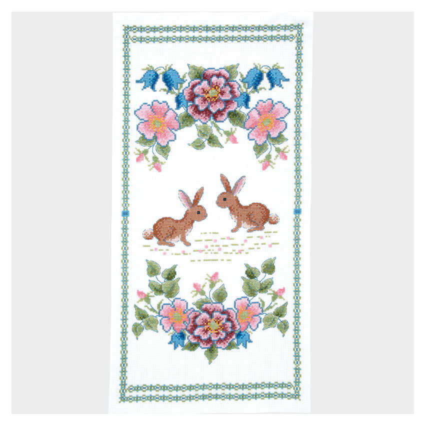 ウサギ刺繍のテーブルクロス87x87cm ウサギ刺繍のテーブルクロス87x87cm