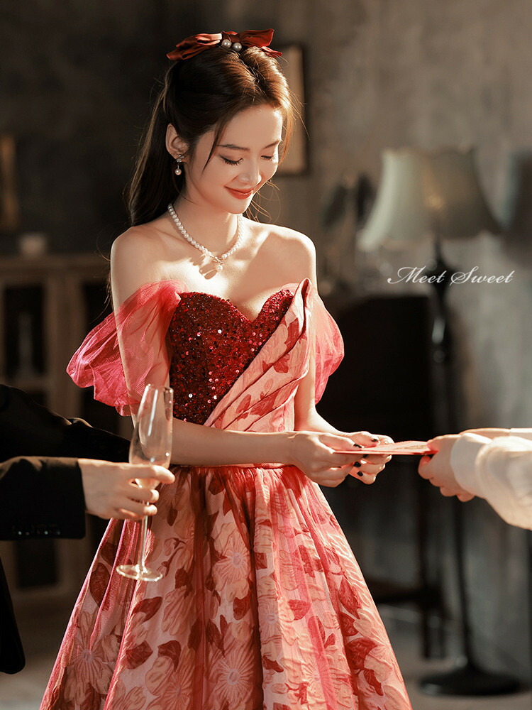 楽天市場】カラードレス 2way 付け袖 ウェディングドレス レッド 花柄