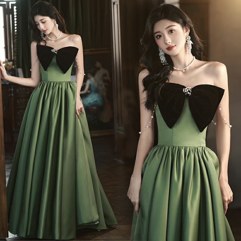 楽天市場】カラードレス ロングドレス Aラインドレス ビスチェ リボン