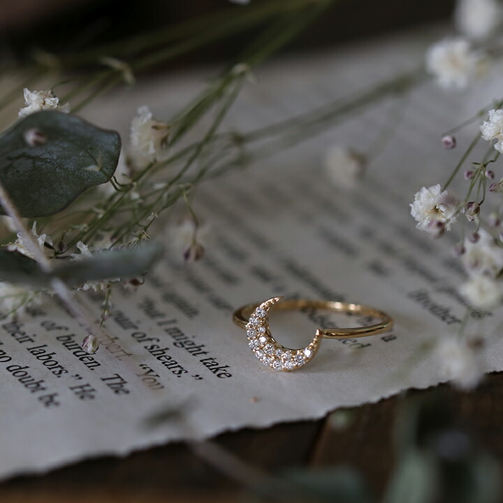 楽天市場】【Luna Ring】K10/K18/Pt900 三日月 モチーフ パヴェ