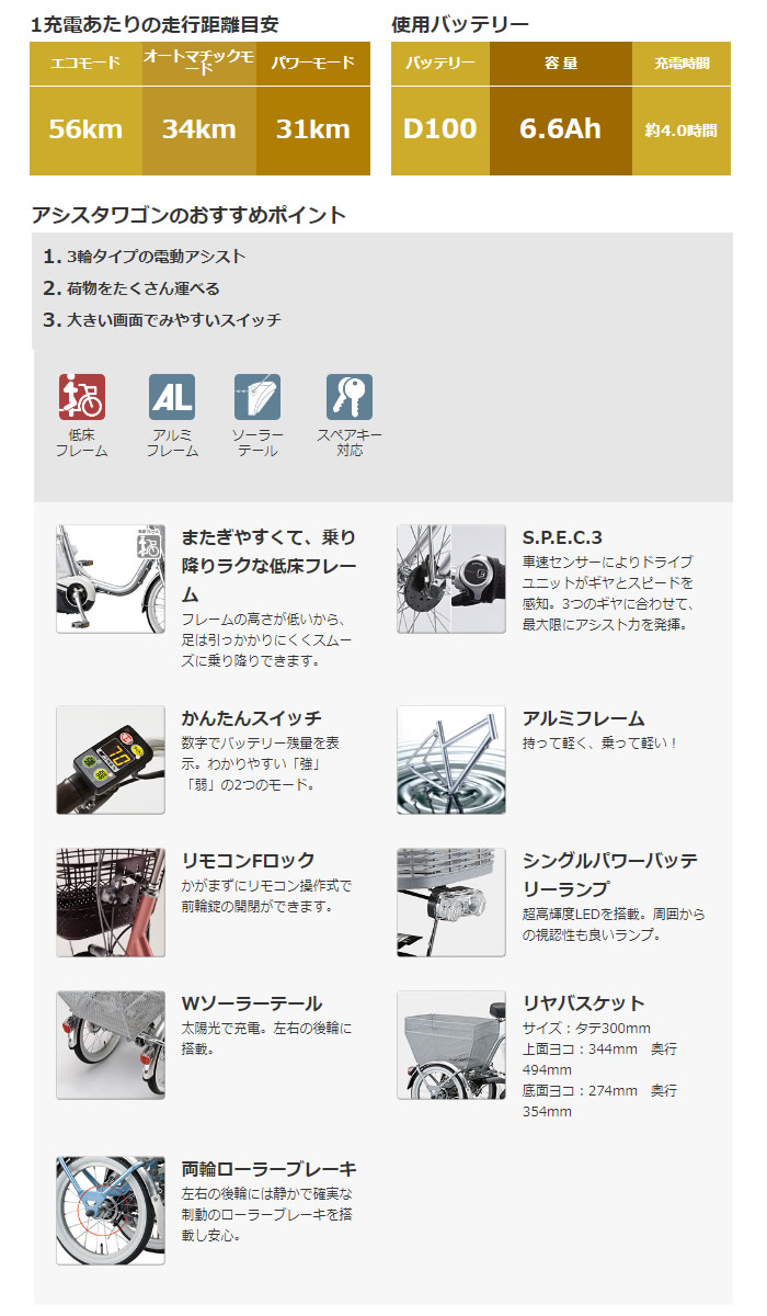 楽天市場】ブリヂストン 電動三輪車 新型アシスタワゴン 2021年-2025年