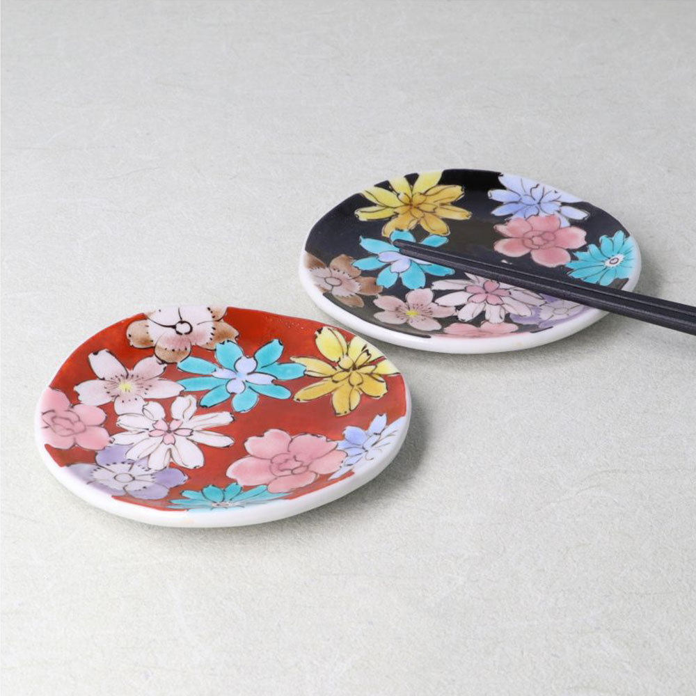 楽天市場】九谷焼 ペア豆皿 花詰 赤 黒 / 佐藤剛志 ペアセット 9.5cm