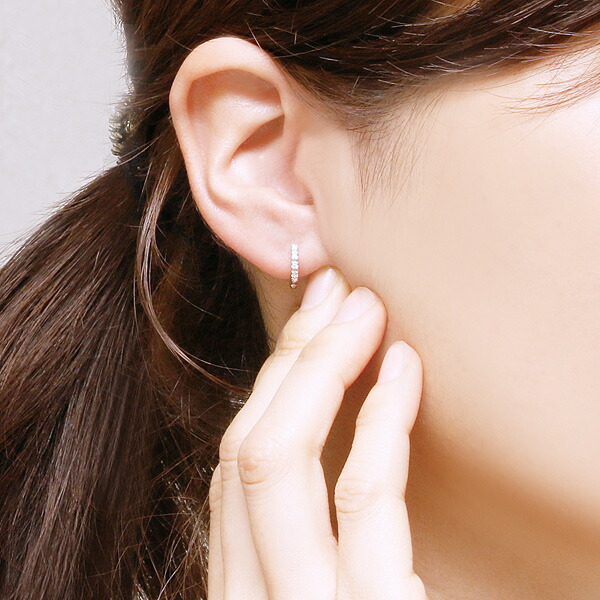 楽天市場】K10ホワイトゴールドダイヤモンドピアス フープピアス 中