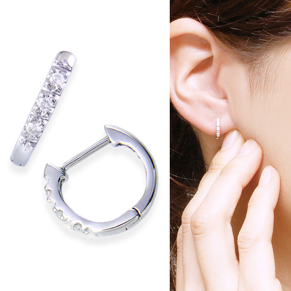 楽天市場】プラチナダイヤモンドピアス フープピアス 中折れ式