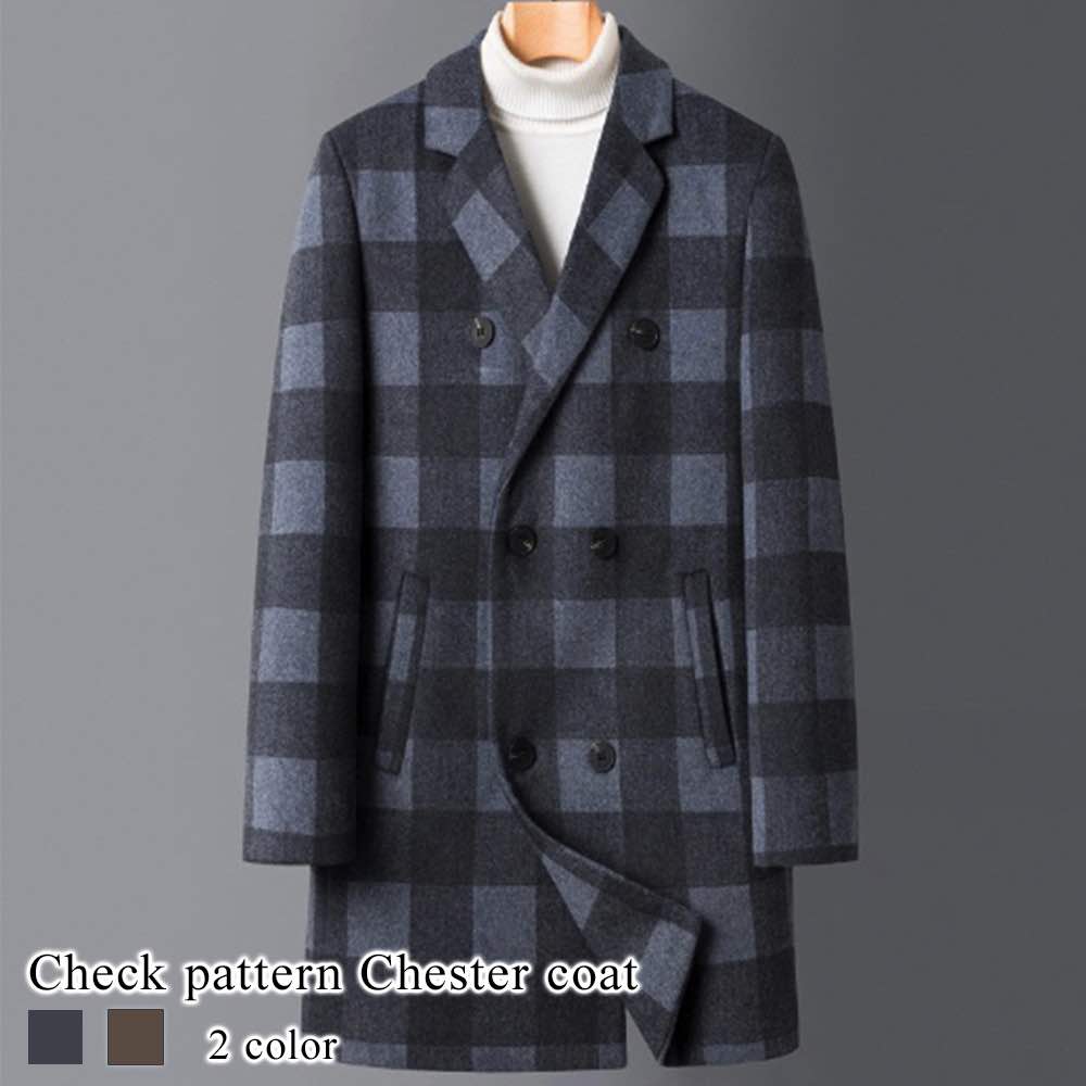 楽天市場】チェスターコート メンズ チェック柄チェスターコート