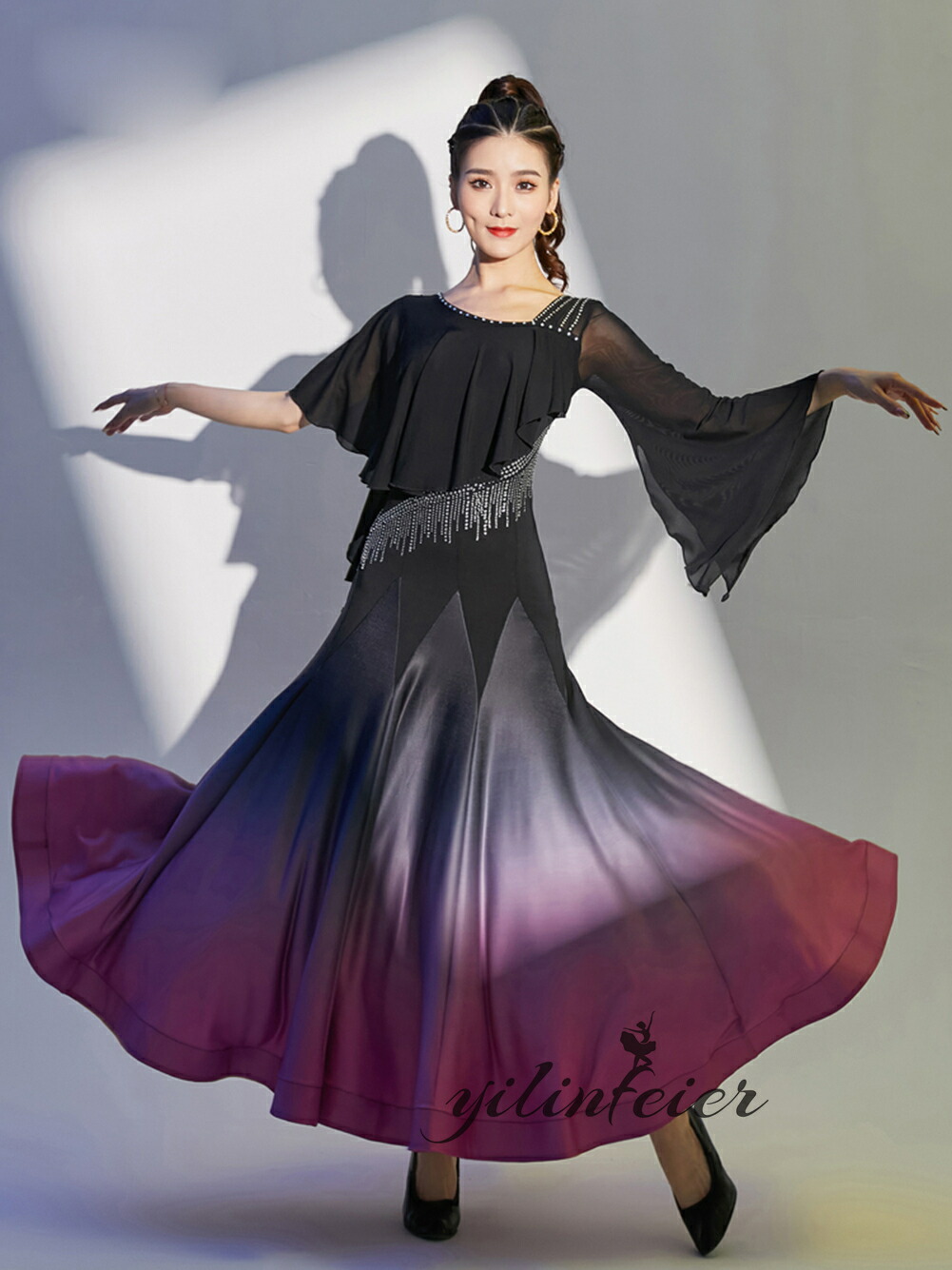 楽天市場】社交ダンスドレス モダンダンス衣装 クラーデション フリル