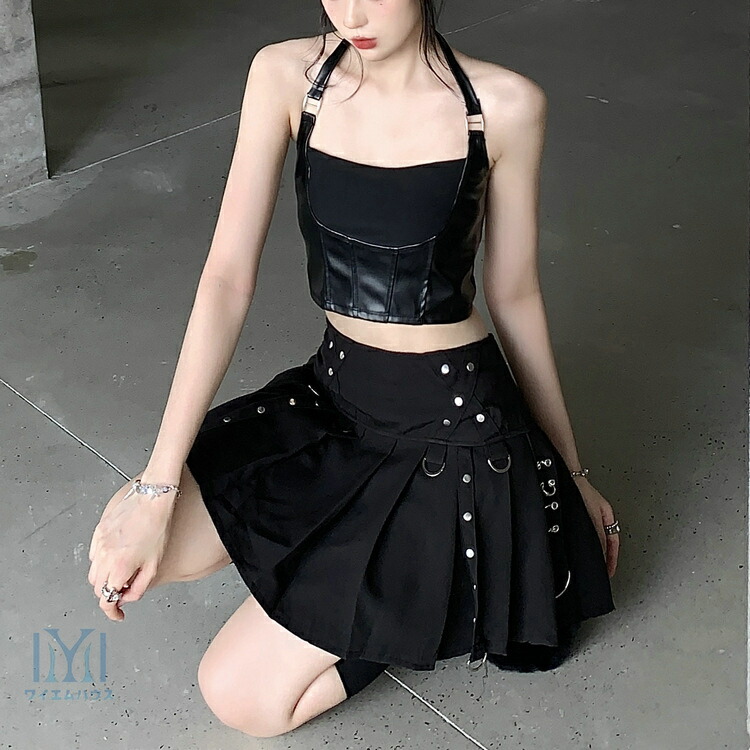 楽天市場】ショート丈トップス PUタンクトップ レディース ヘソ出し 黒