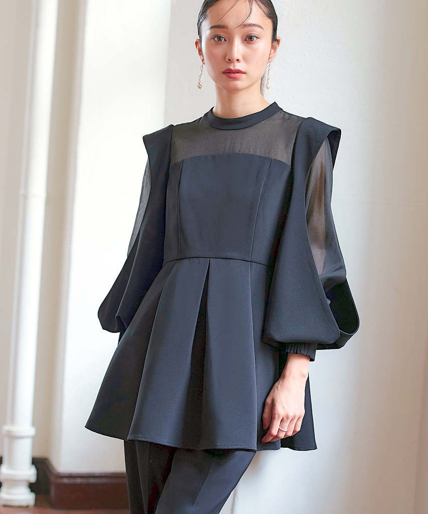 楽天市場】スリットスリーブペプラムトップス＆テーパードパンツ