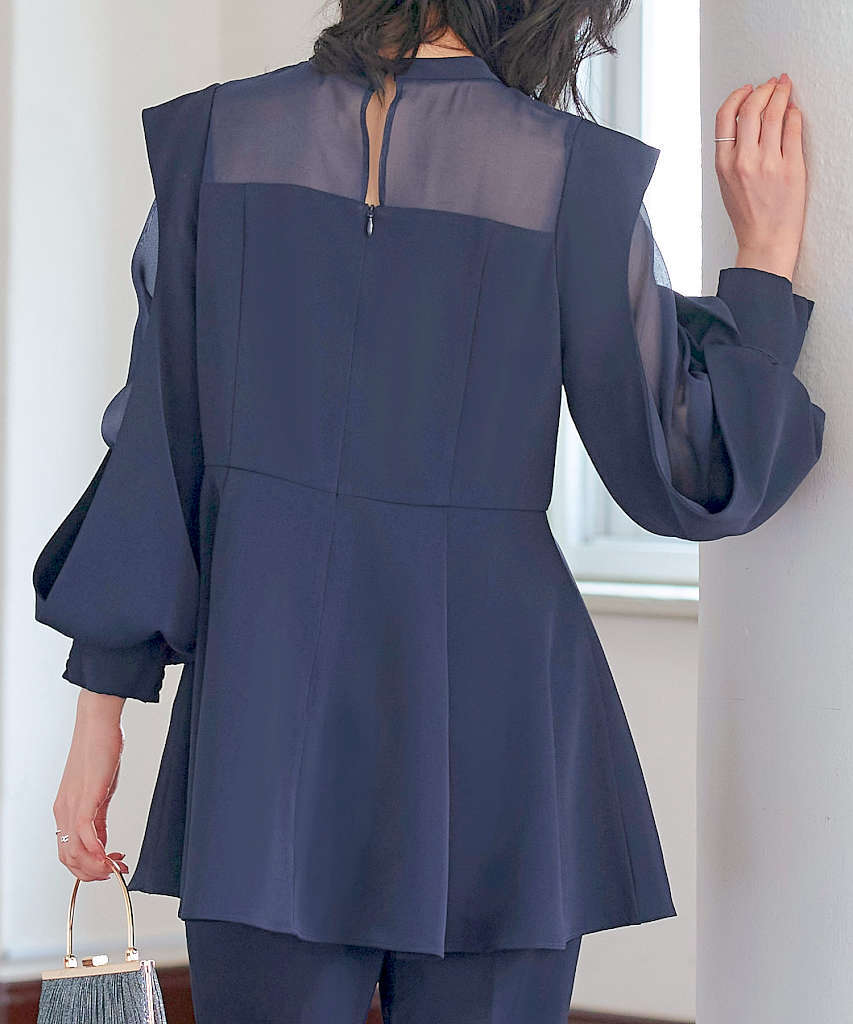 楽天市場】スリットスリーブペプラムトップス＆テーパードパンツ