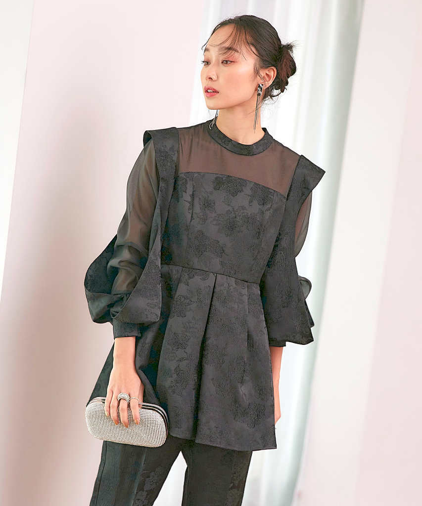 楽天市場】スリットスリーブペプラムトップス＆テーパードパンツ