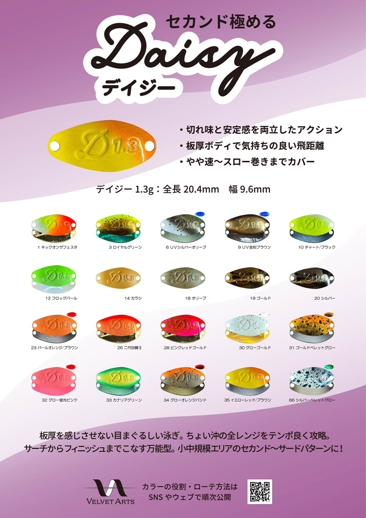 ベルベットアーツ：トラウトエリア用スプーン『デイジー1.3g』が発売