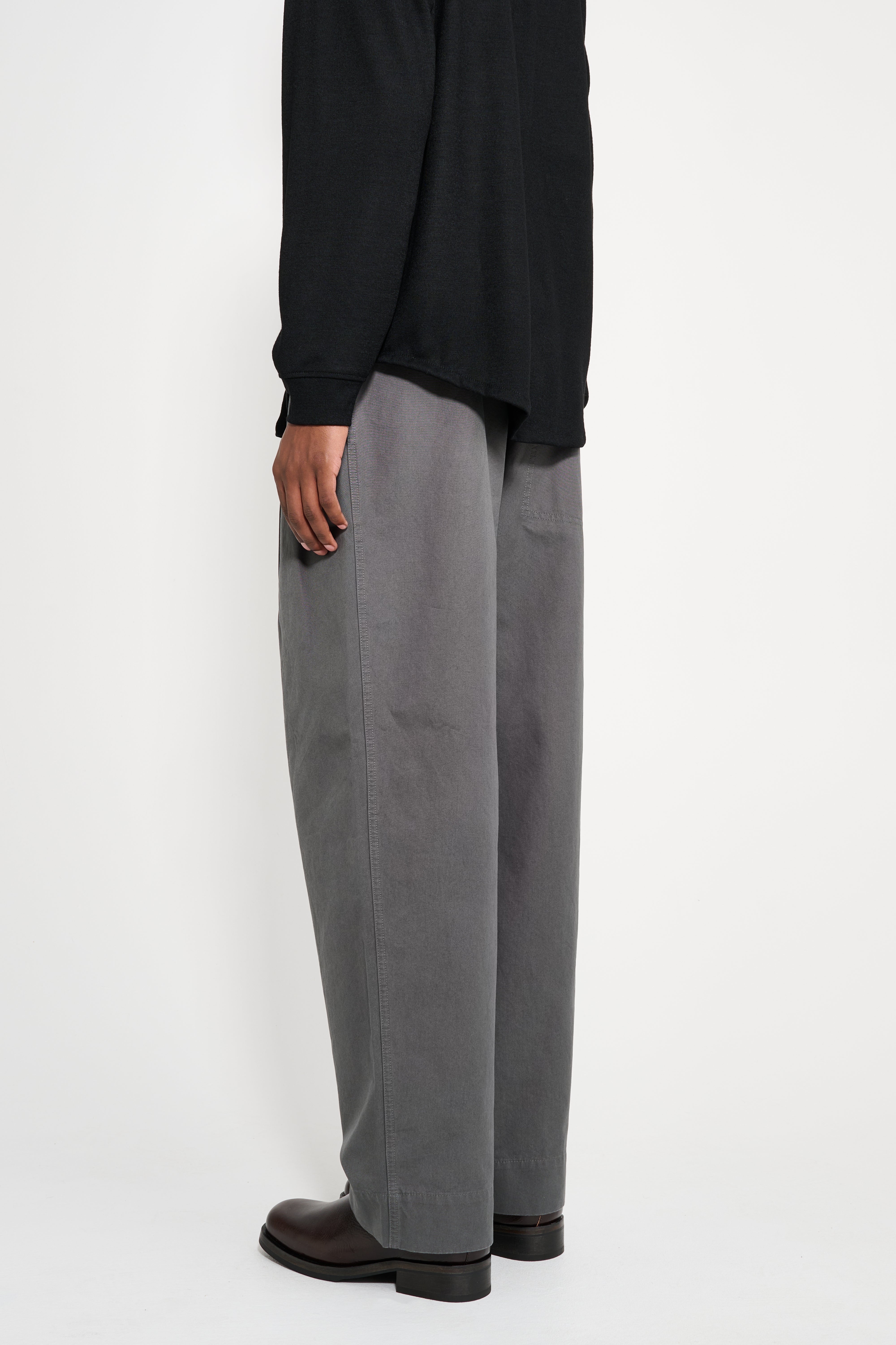 Margaret Howell MHL Stitch Pleat Trousers Compact Cotton Charcoal