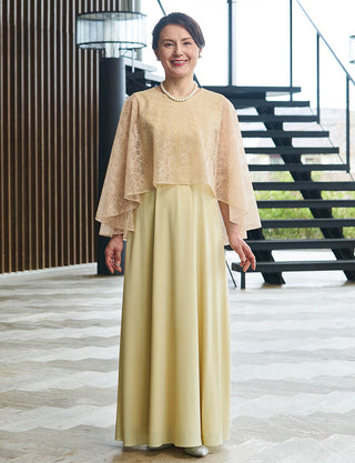 結婚式 母親ドレス ベージュ・マザーズドレス レース ケープ付き