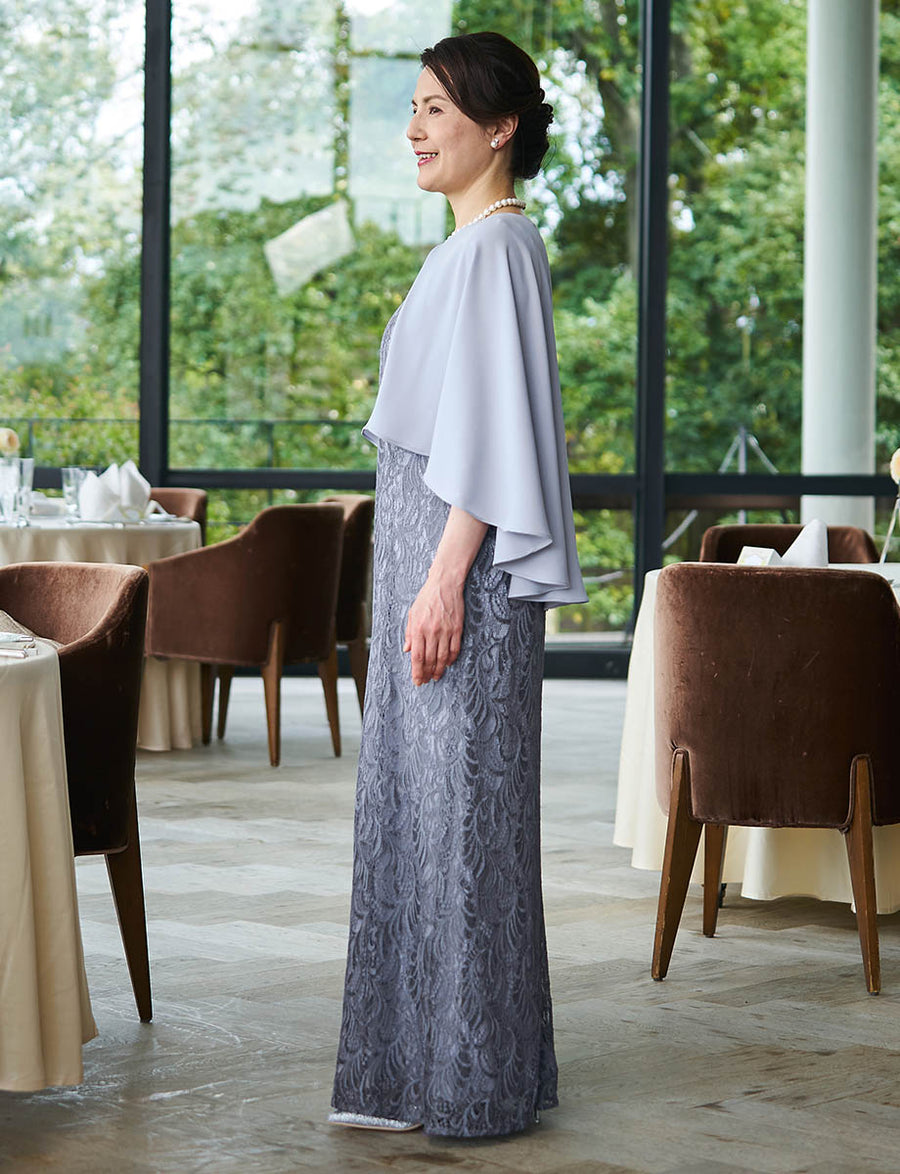結婚式 母親ドレス グレー・マザーズドレスケープ付き MD0401-GY|新郎