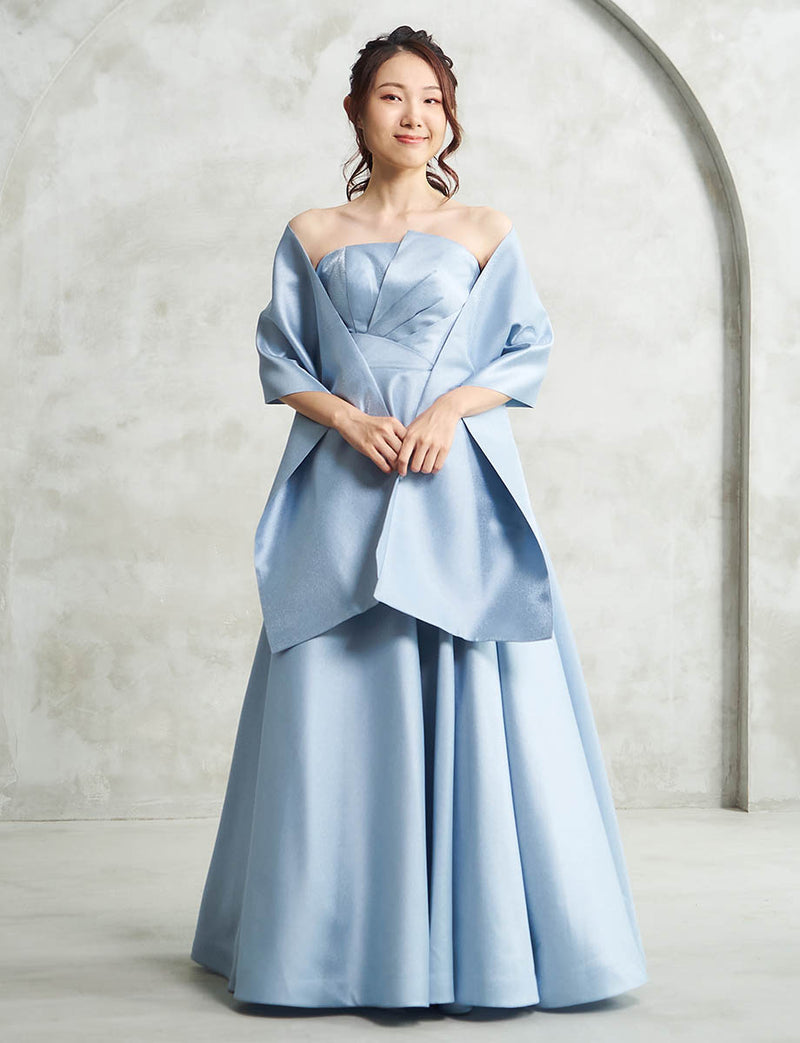 ブルーグレー ロングドレス ベアトップ 演奏会・ステージドレス