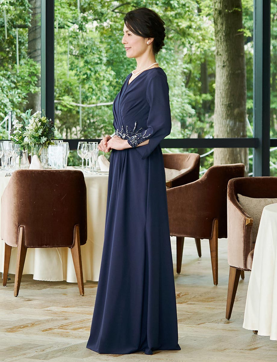 結婚式 母親ドレス・マザーズドレス MD0223-DNY ネイビー 長袖（八分袖