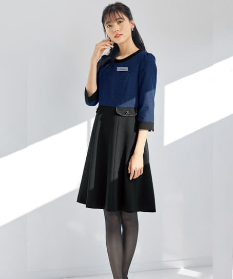 全1色】七分袖ワンピース（アクアグルーシリーズ） 61735 | 事務服