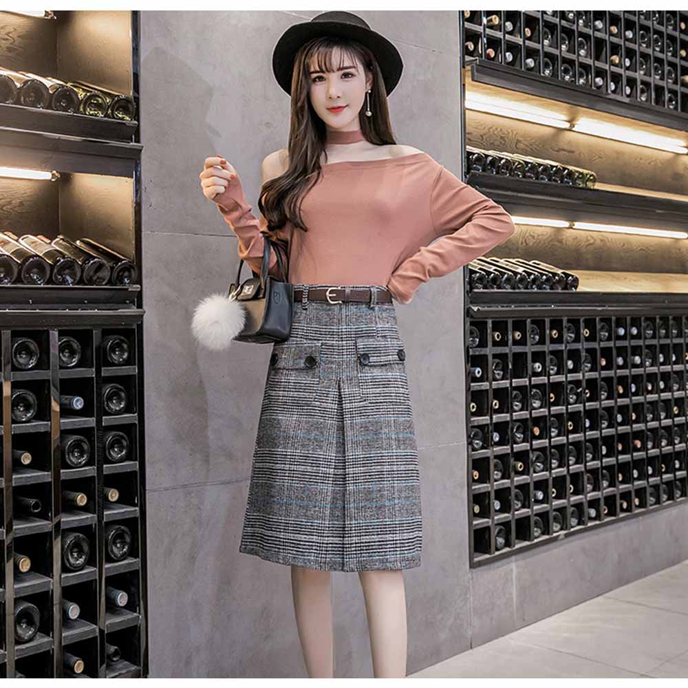 グレンチェック スカート レディース ひざ丈 タイトスカート